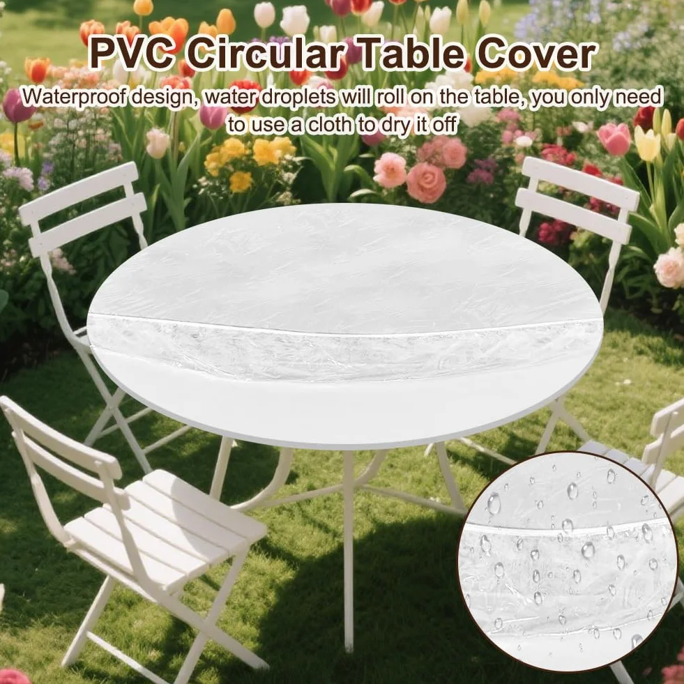 Mantel plastificado transparente de 48 pulgadas, redondo, 90-110 cm, beige, impermeable, para mesa, jardín, balcón, terraza, boda, Pascua, fiesta, primavera