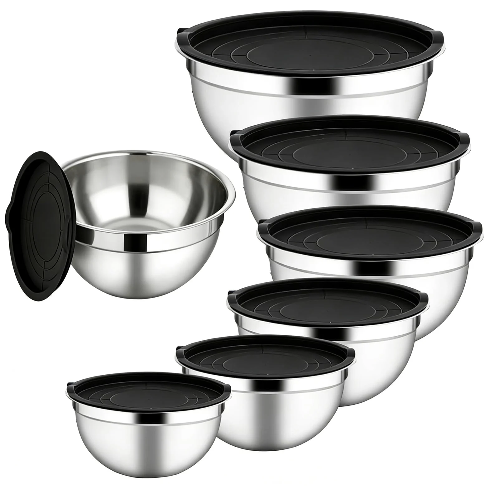 Boles de Mezcla de Acero 7 Piezas De Acero Anidables Redondos | Bols Para Ensalada Y Mezclas Para Salsas Snacks Huevos Condimentos Verduras Frutas