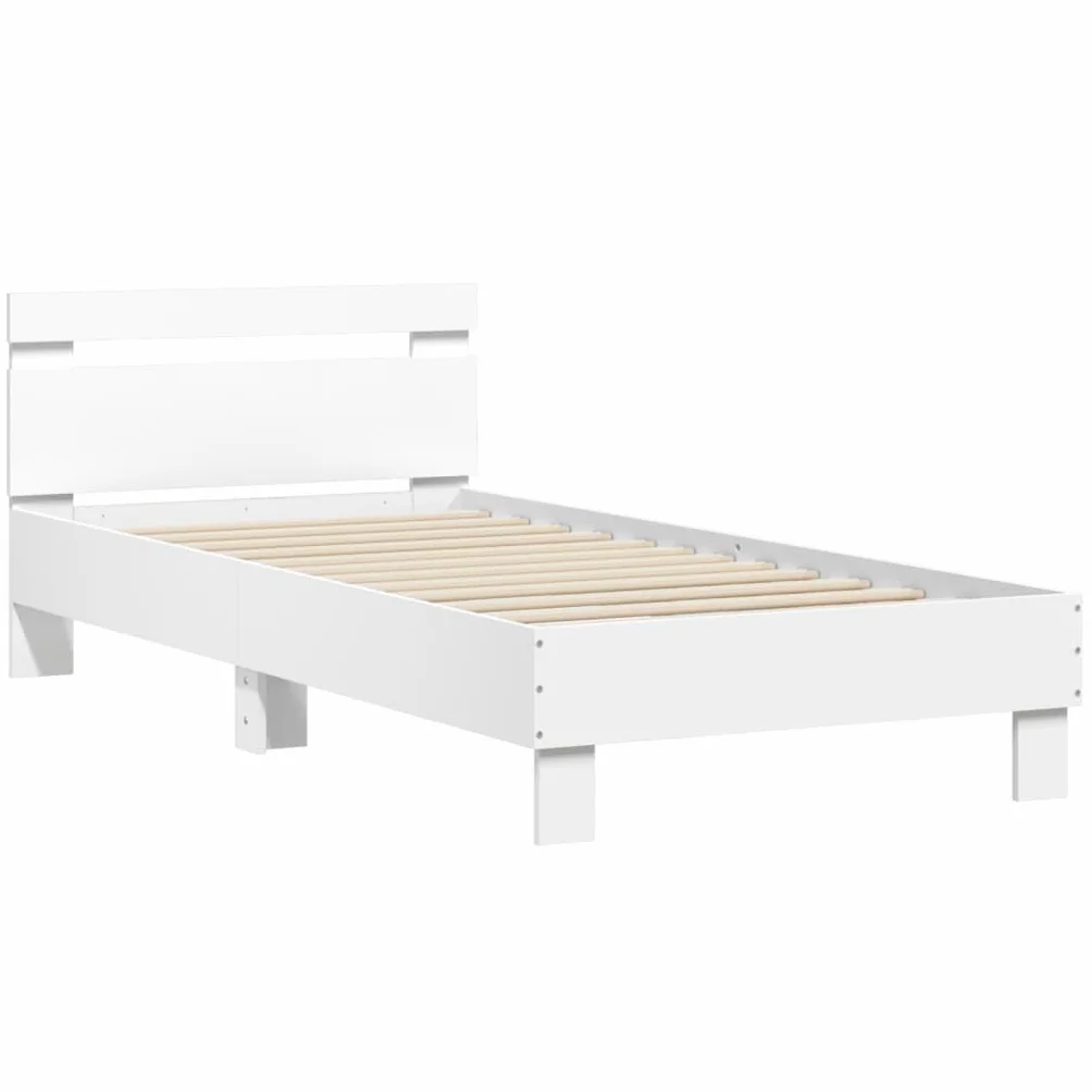 vidaXL Cama con Cabecero, Somier de Invitados, Armazón Marco de Cama, Mueble para Dormitorio Hogar, Madera de Ingeniería Blanca 90x190 cm