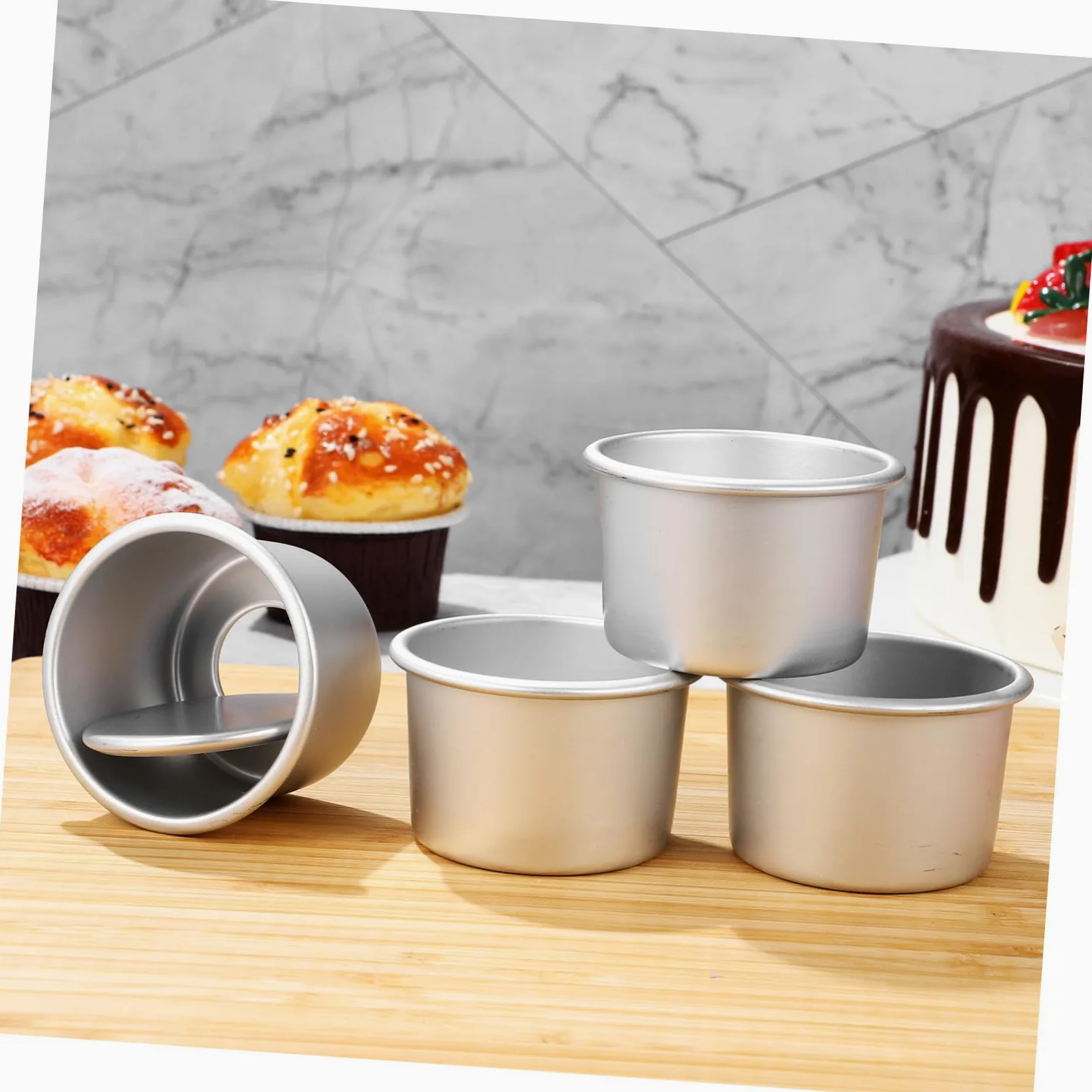 4 piezas Molde Redondo para Tartas Aluminio con Base Desmontable Antiadherente Molde Pequeño para Hornear Pasteles Cheesecake Mousse y Postres