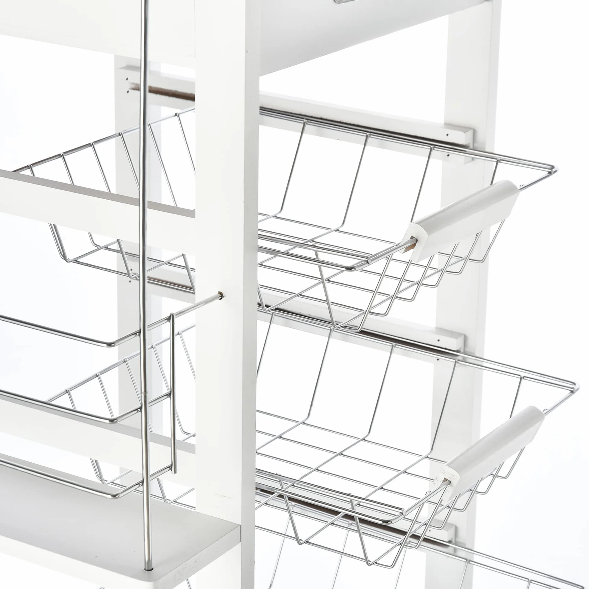HOMCOM Carrito de Cocina con Ruedas Carro Multiusos con Cajón 4 Cestas Extraíbles de Metal y Bastidores Laterales 47x37x83 cm Blanco