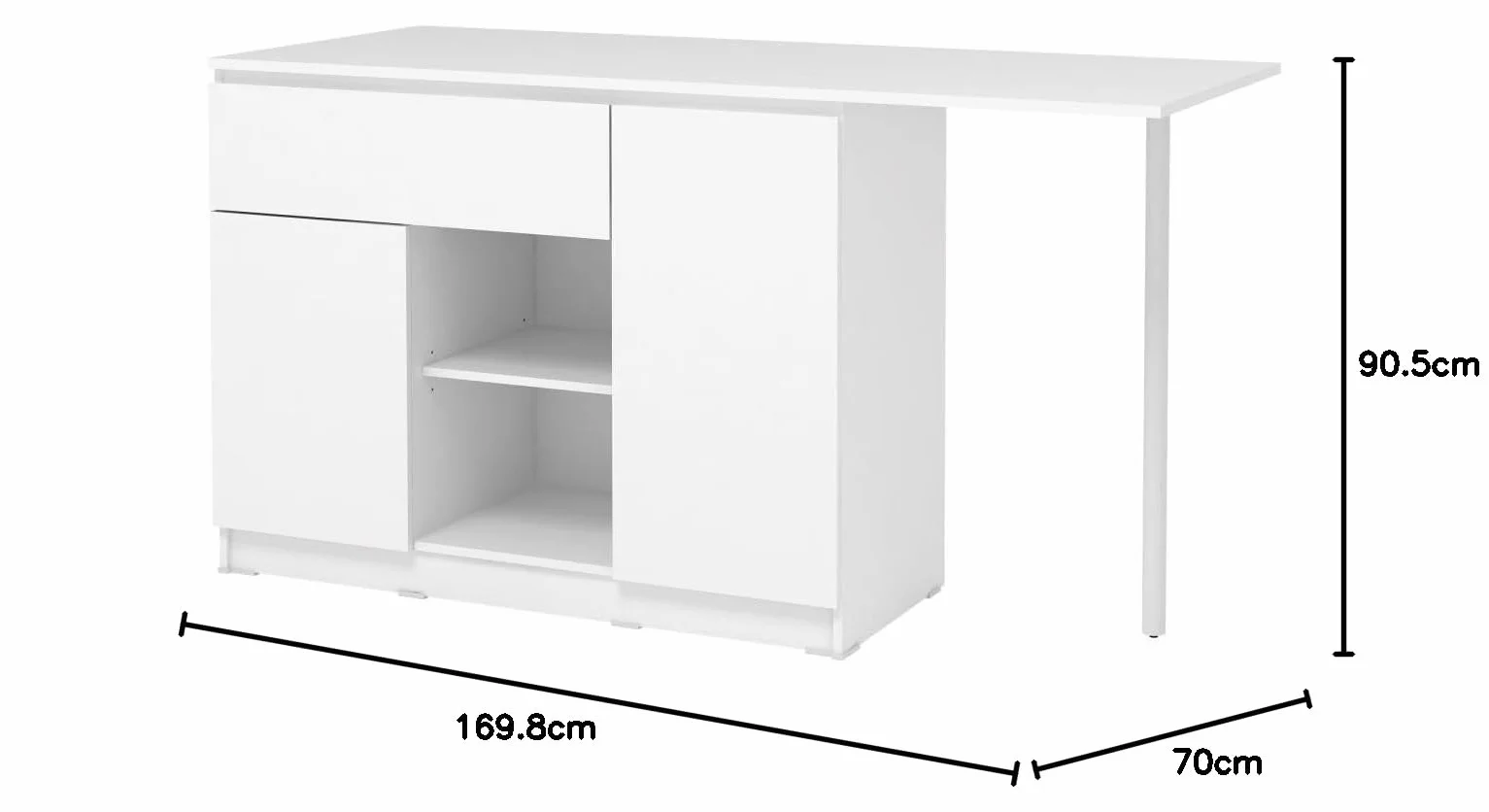 Vente-unique - Keukeneiland Met 2 deuren, 1 Lade en 2 nissen - Wit - TUNORI