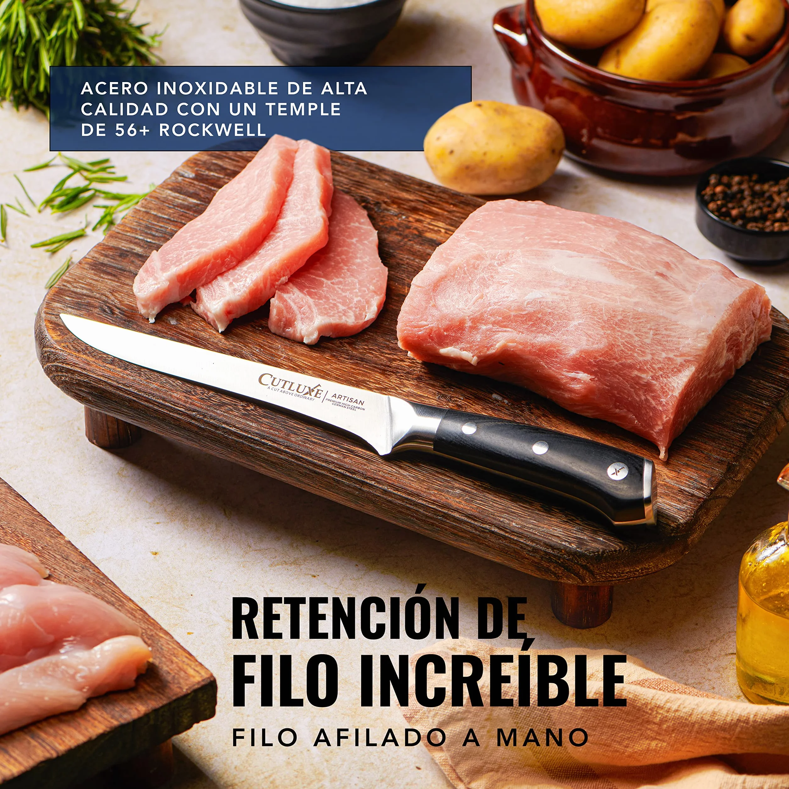 Cutluxe Cuchillo Fileteador y Deshuesar 15cm Acero Alemán Alto Carbono Serie Artesano