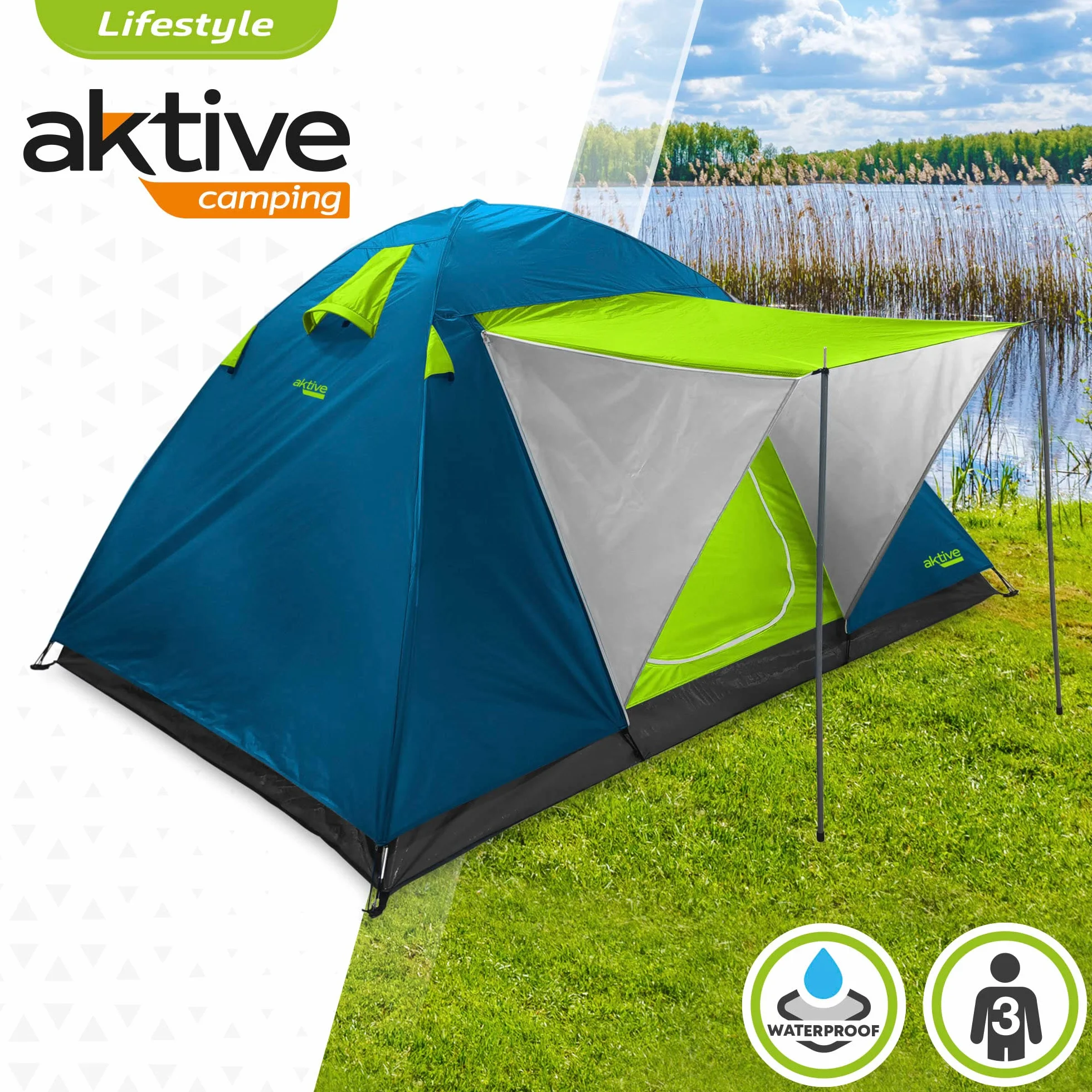 Aktive Tienda de campaña 4 personas doble techo toldo 240x210x130cm antilluvia Carpa camping
