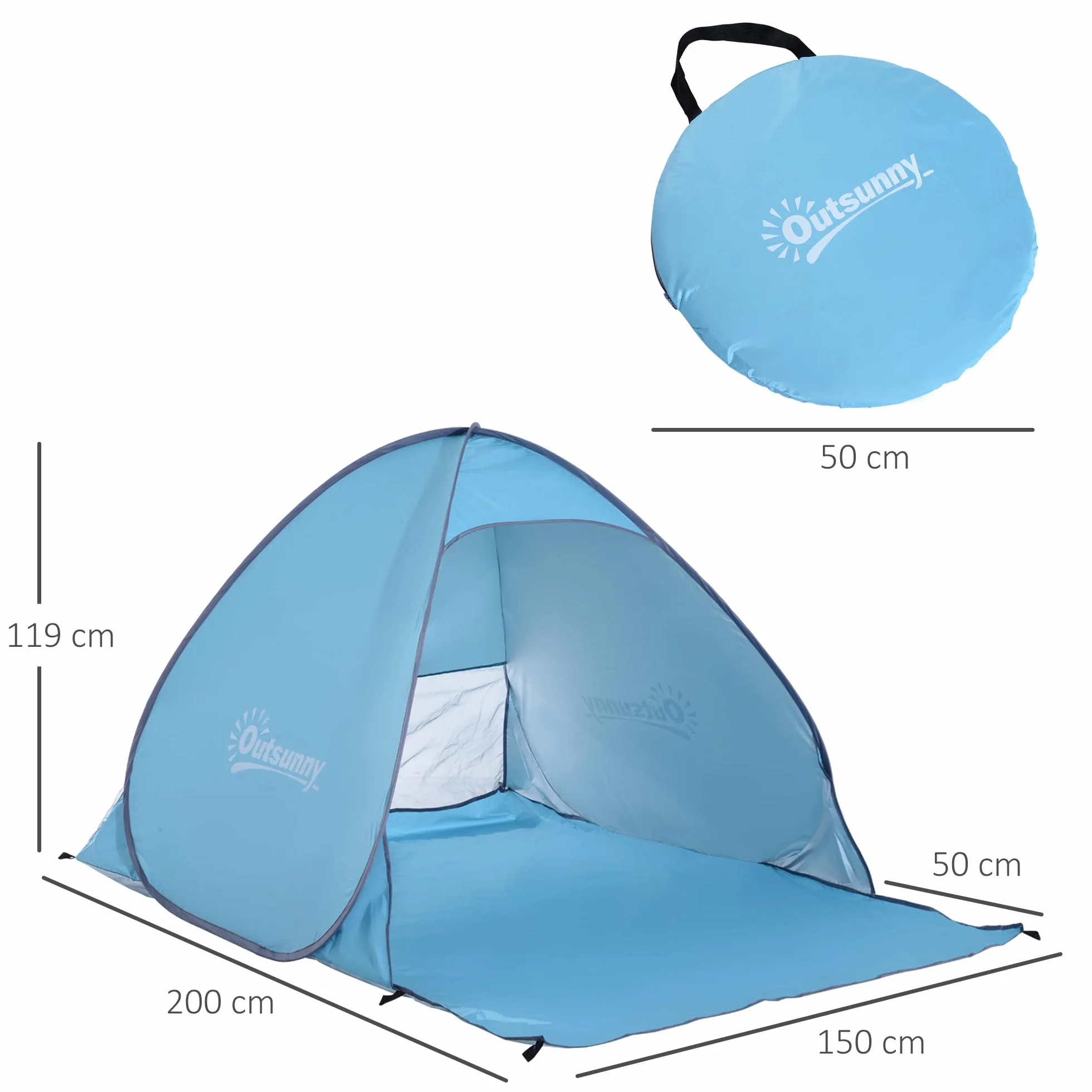 Outsunny Tienda de Playa Pop-Up para 2-3 Personas con Ventanas y Protección Solar UV Azul