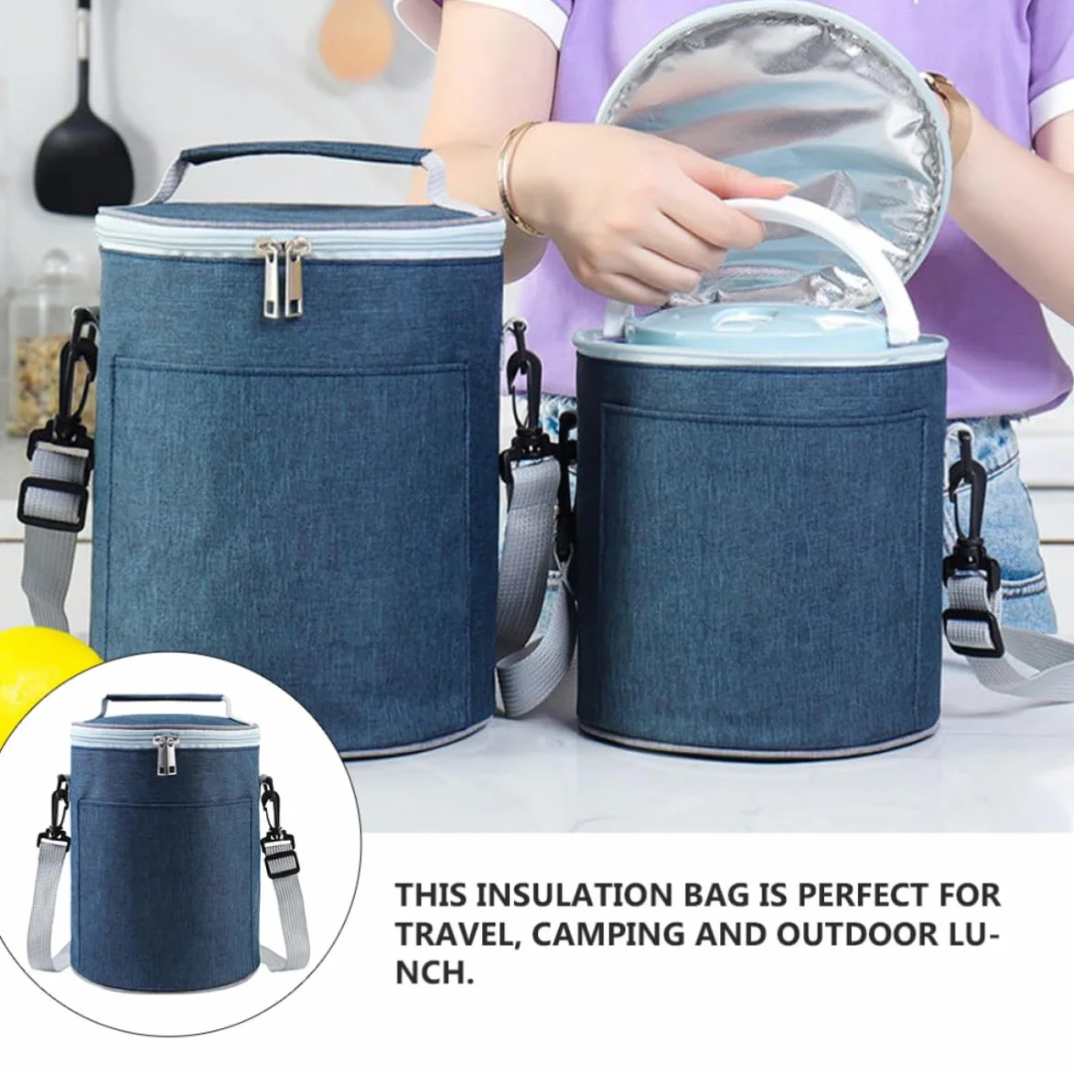 Bolsa Térmica Portátil de Tela Oxford Ligera y Compacta para Almuerzo, Adecuado para Picnic y Comida para Llevar, Diseño Resistente Color Azul Marino