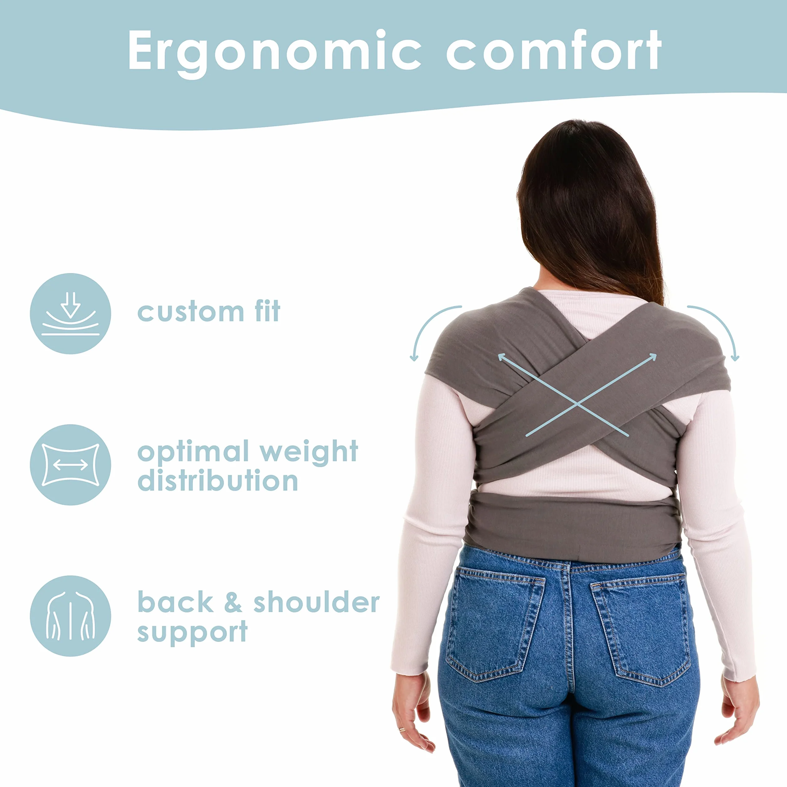 SleepyWrap Fular portabebé para recién nacidos - Porta bebés manos libres, Fular porteo elastizado y ergonómico, Marsupio bebé liviano para niños de entre 3 y 15 kilos (gris)