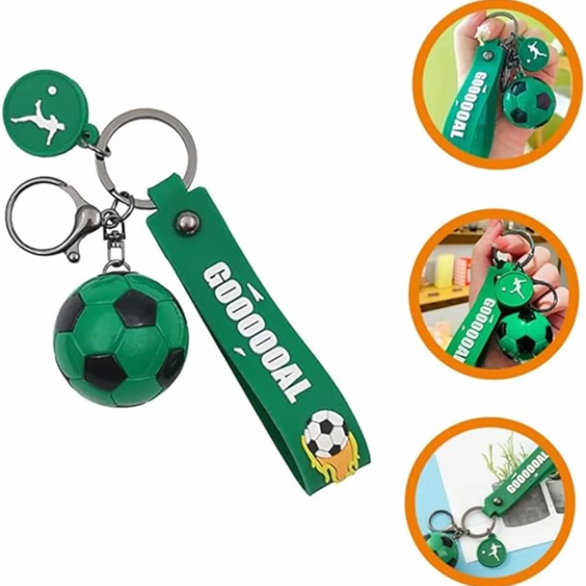 Pack de 2 Llaveros de Fútbol de Silicona Suave Negro y Verde para Adolescentes y Fanáticos