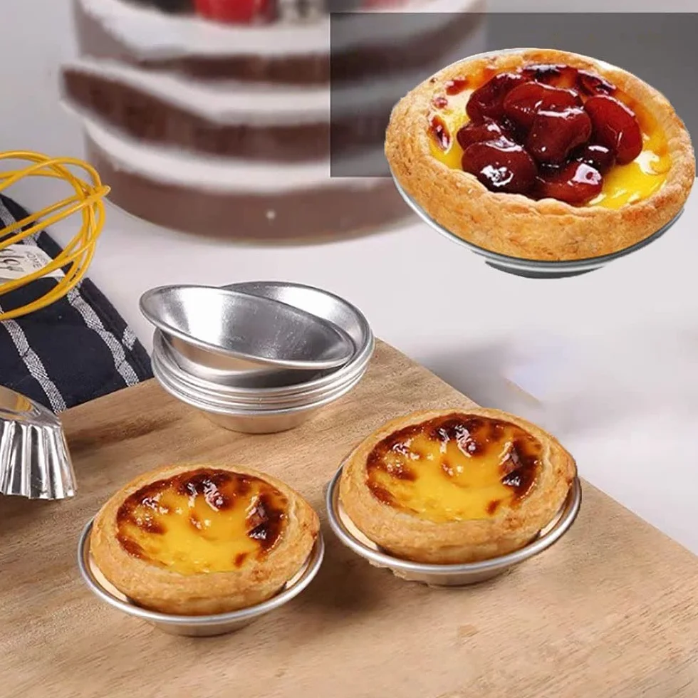 20 Piezas Latas para Tarta de Huevo, Latas de Aluminio para Hornear, Pastel de Bandejas de Papel de Aluminio, Molde de Aluminio Tarta de Huevo en Tono Plateado, para Tartas Pequeñas, Tartas
