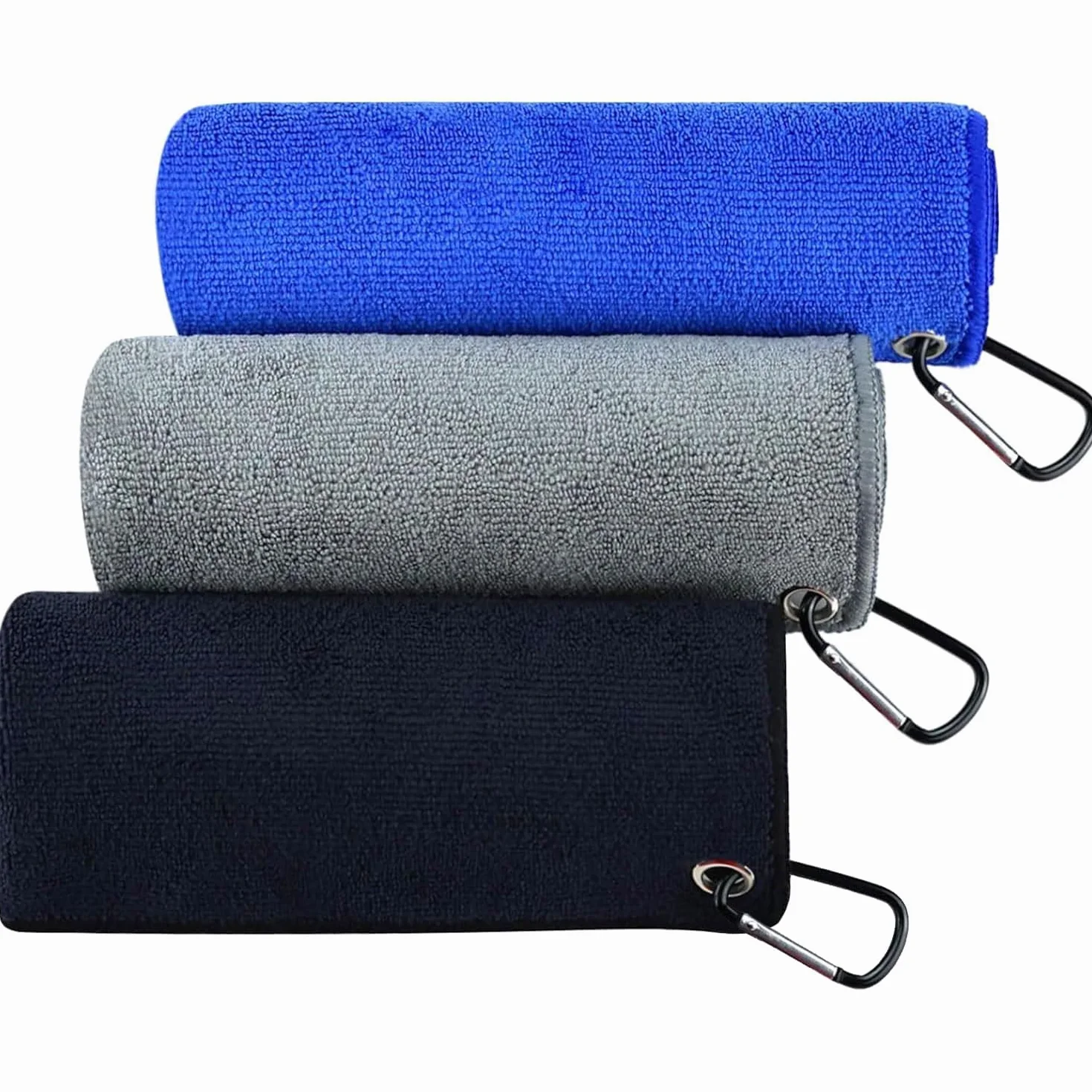 Toalla de Microfibra 30x30cm con Mosquetón para Golf, Fitness y Deporte al Aire Libre, 3 Piezas
