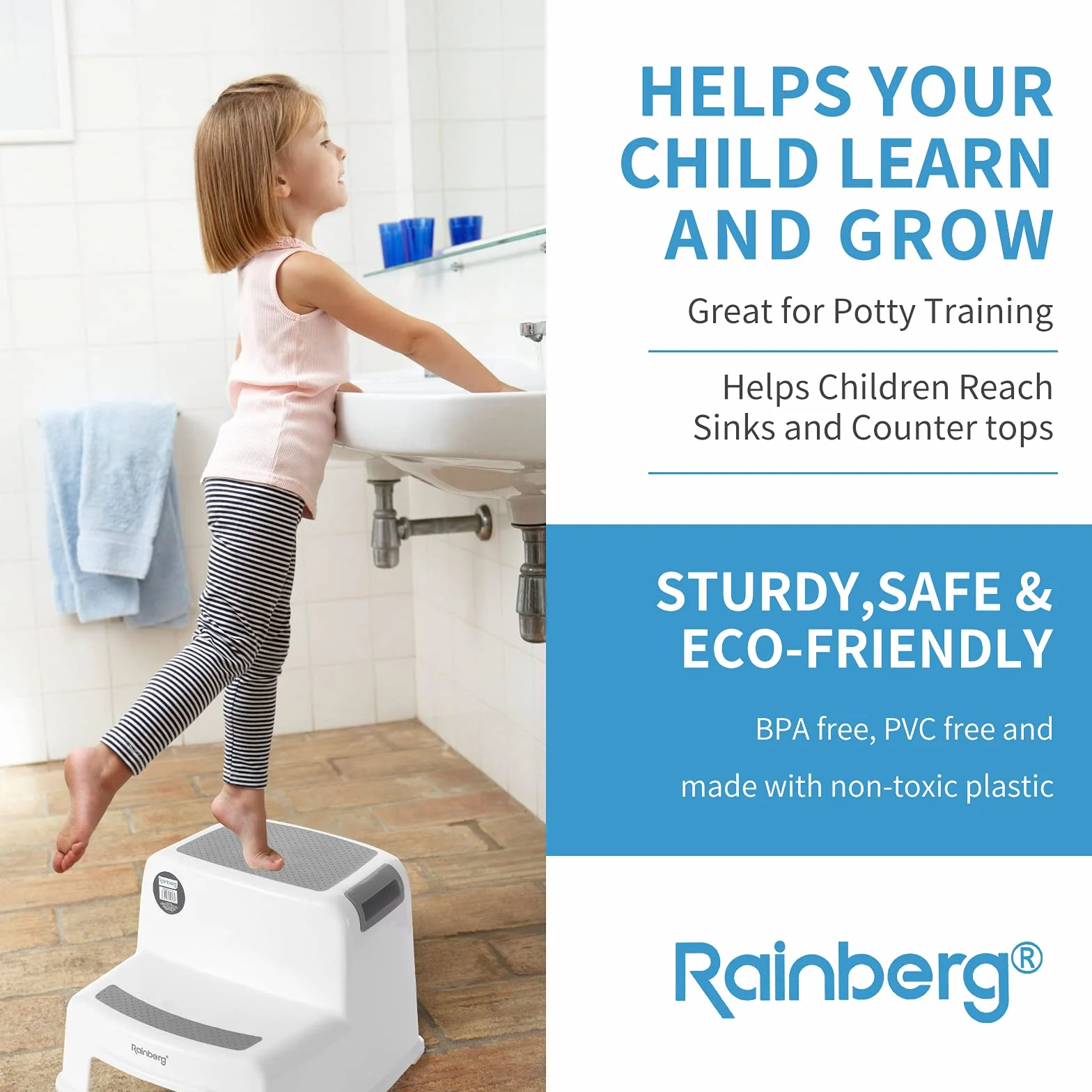 Rainberg Taburete de 2 pasos para niños, resistente, para entrenamiento de orinal, cocina y baño, portátil