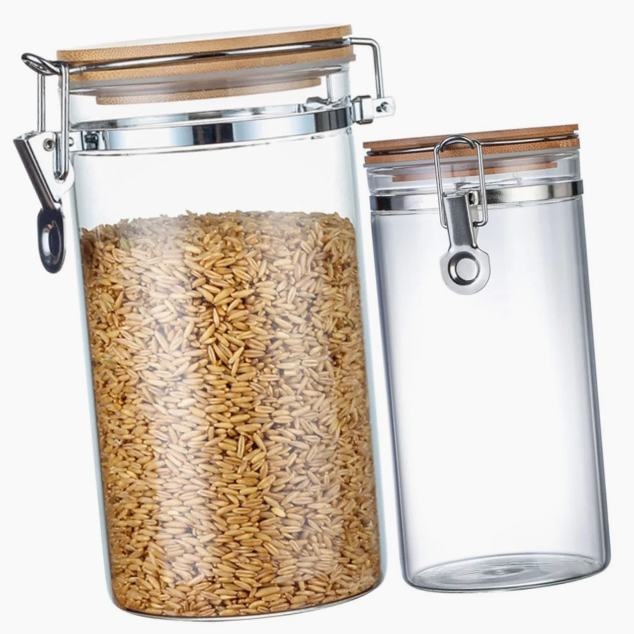 Alipis 2 Tarros en Cocina Capacidad 1140ml y 1280ml Herméticos de Vidrio Cierre de Acero Inoxidable y Tapa de Madera Diseño Transparente y Prevención para Almacenamiento de Alimentos