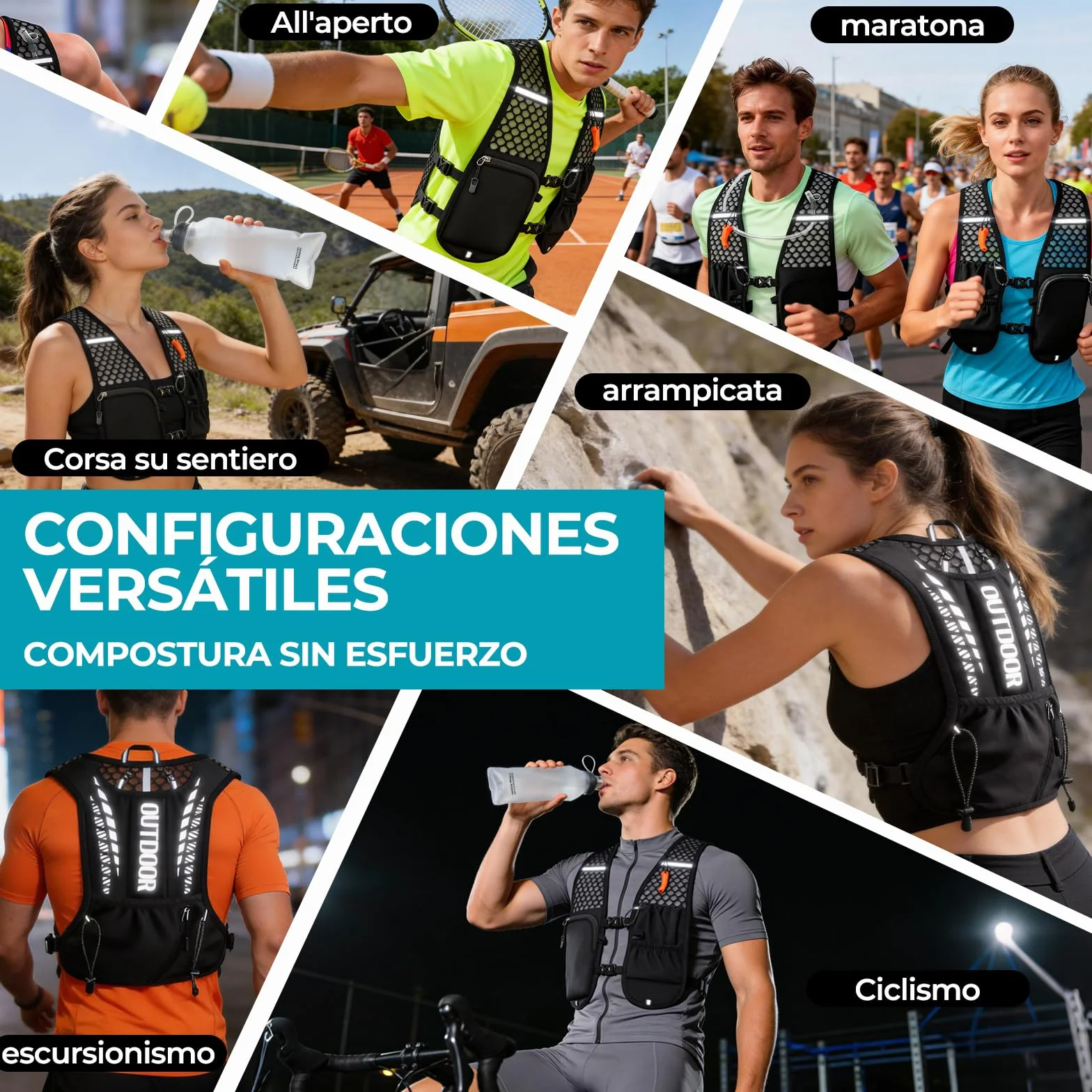 Chaleco Running Hombre Mujer, Ultraligero 160g Mochila Running Botella Agua 500 ml, Chaleco Trail Running Ajustable Reflectante con Silbato y Bolsillos para Maratón Ciclismo Senderismo