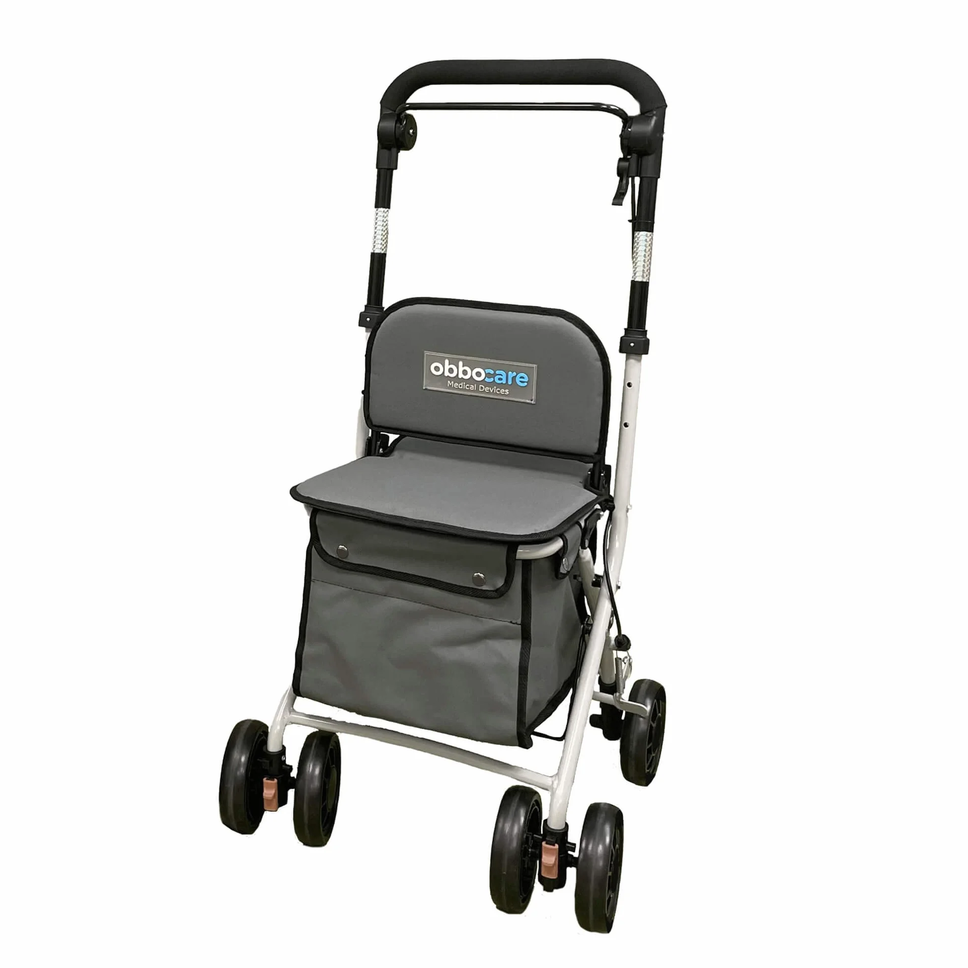 Carro De La Compra De 4 Ruedas Con Asiento En Color Gris. Carro Andador De Aluminio Plegable Para Ancianos. Carrito Con Bolsa Portaobjetos 20L