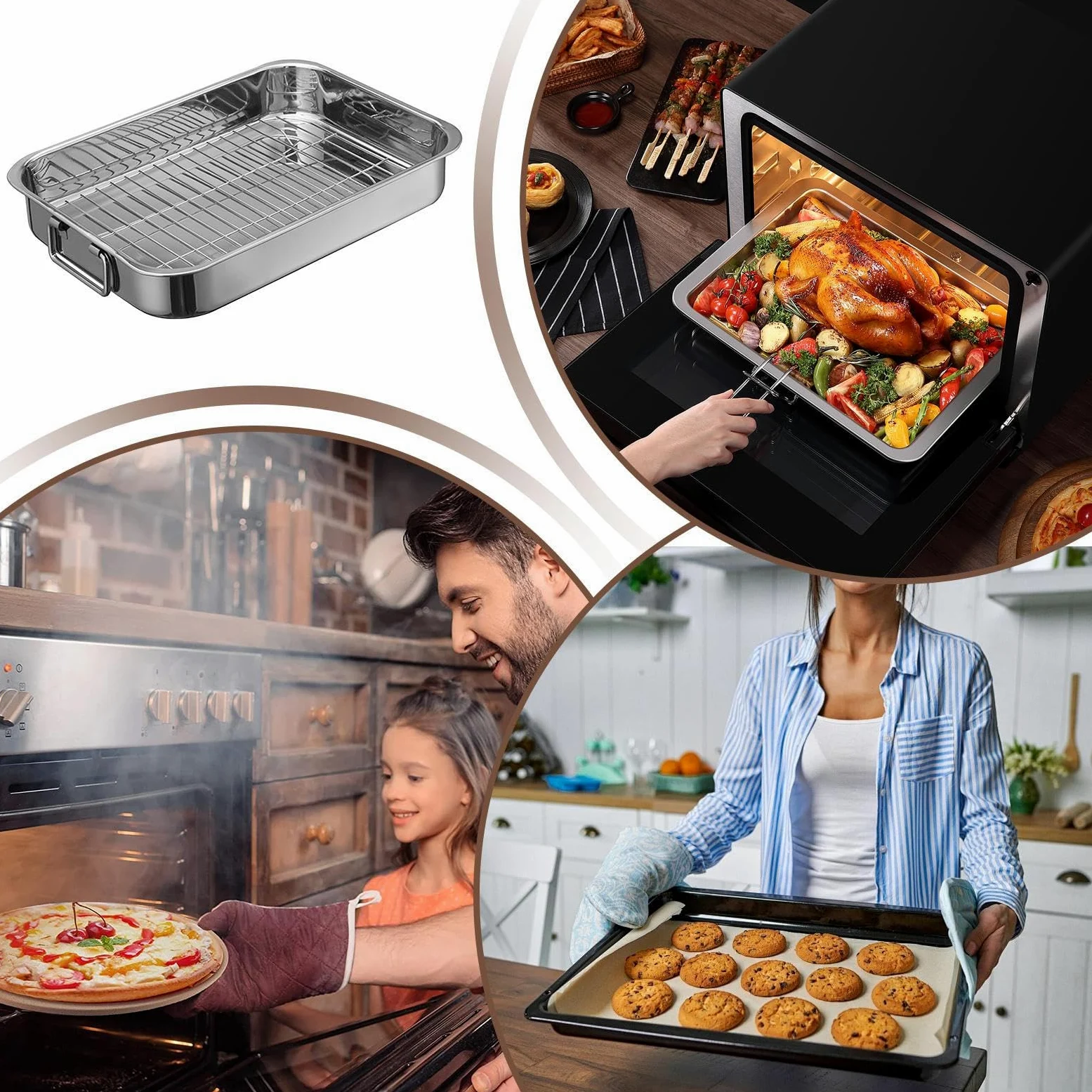 Plato De Asado Para Utensilios De Cocina De Acero Inoxidable | Parrilla de horno de metal para Acción de Gracias fiestas pavo pollo jamón cena noche reuniones familiares animadores