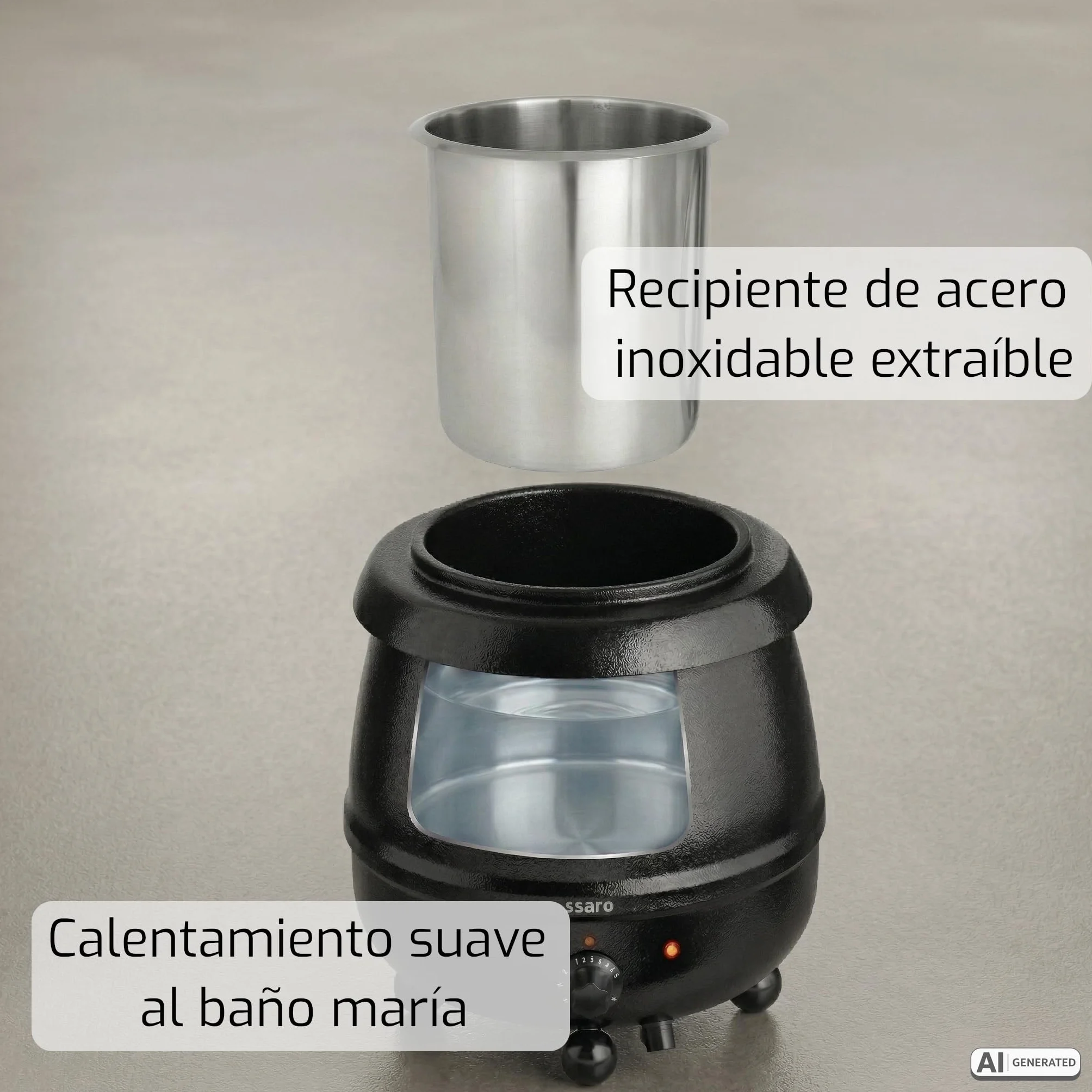 SARO SKZ-12 Caldero para sopa, 10 l, acero inoxidable, 330 x 360 mm (Ø x L), depósito de agua extraíble, tapa plegable, regulador de energía y luz indicadora