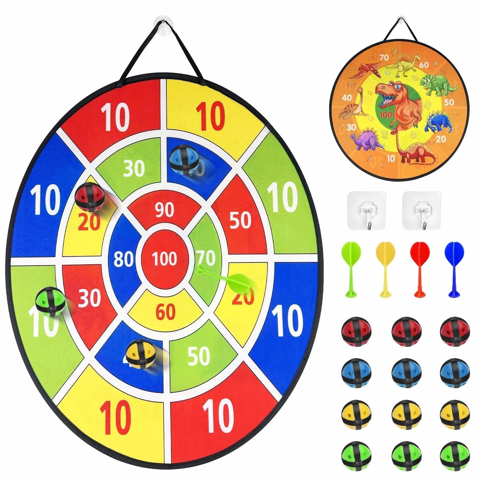 Tablero de Dardos Infantil con 12 Bolas y 4 Dardos, Juego de Dardos Plegable Doble