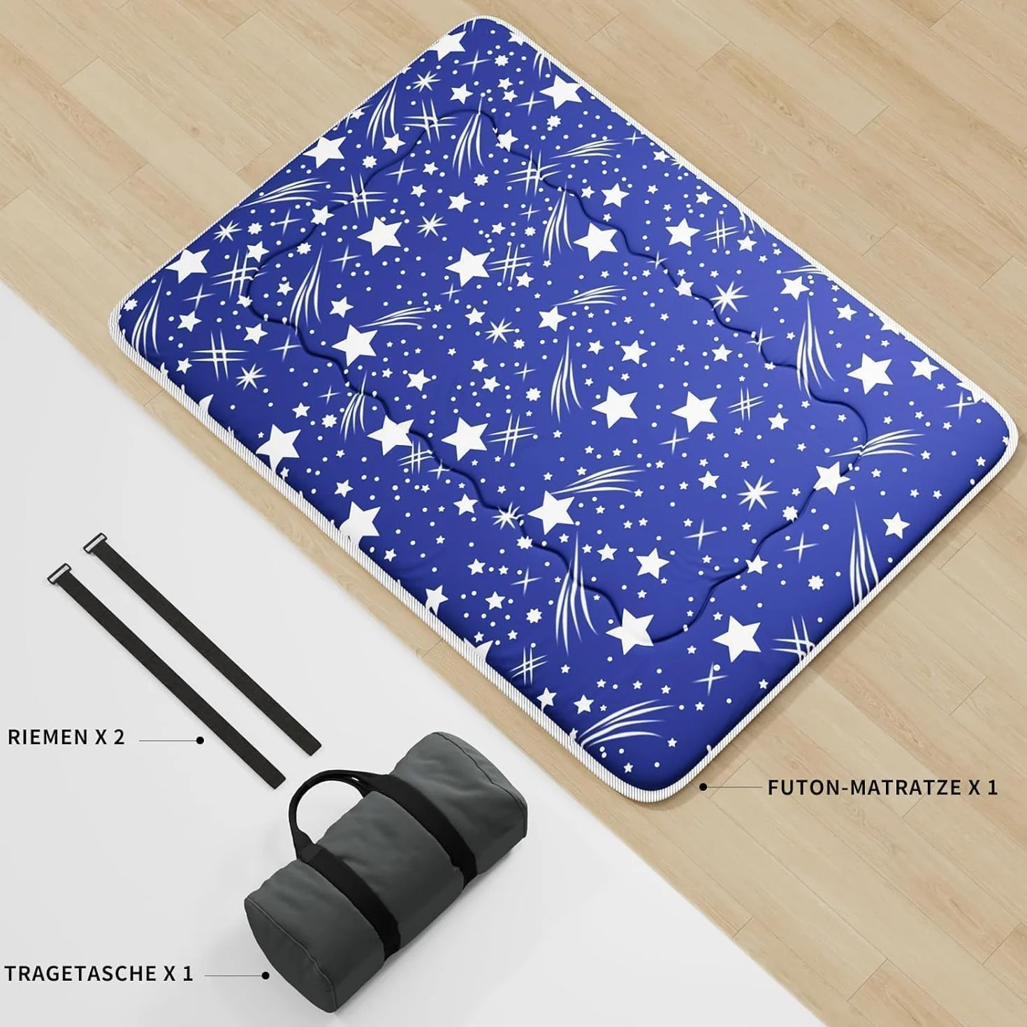 Kiseely Colchones para futones, Colchón futón japonés, Tatami Plegable, portátil, con Bolsa y Correa, para Dormitorio, colchón de Suelo Grueso, colchón Enrollable para Acampar (Azul RC1, 120X200cm)