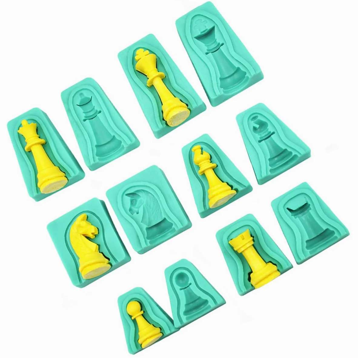 Veemoon Molde de Silicona Seguro y Ecológico para Pastel Diseño de Ajedrez 3d 12 Piezas Adecuado para Fondant y Chocolate en Repostería Creativa