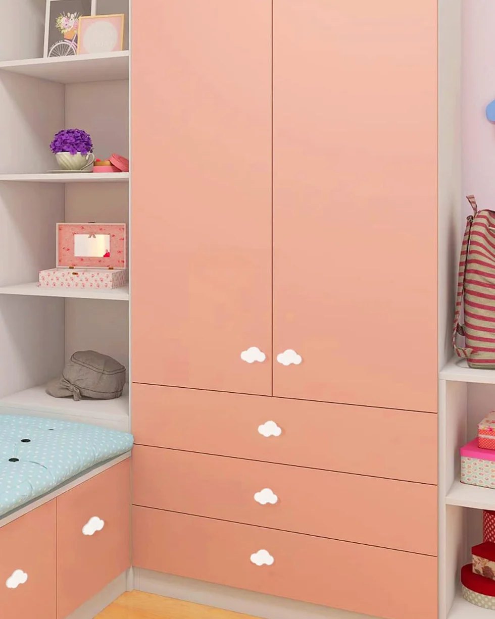 Juego de 6 pomos de armario para habitación infantil, diseño de nubes, color blanco