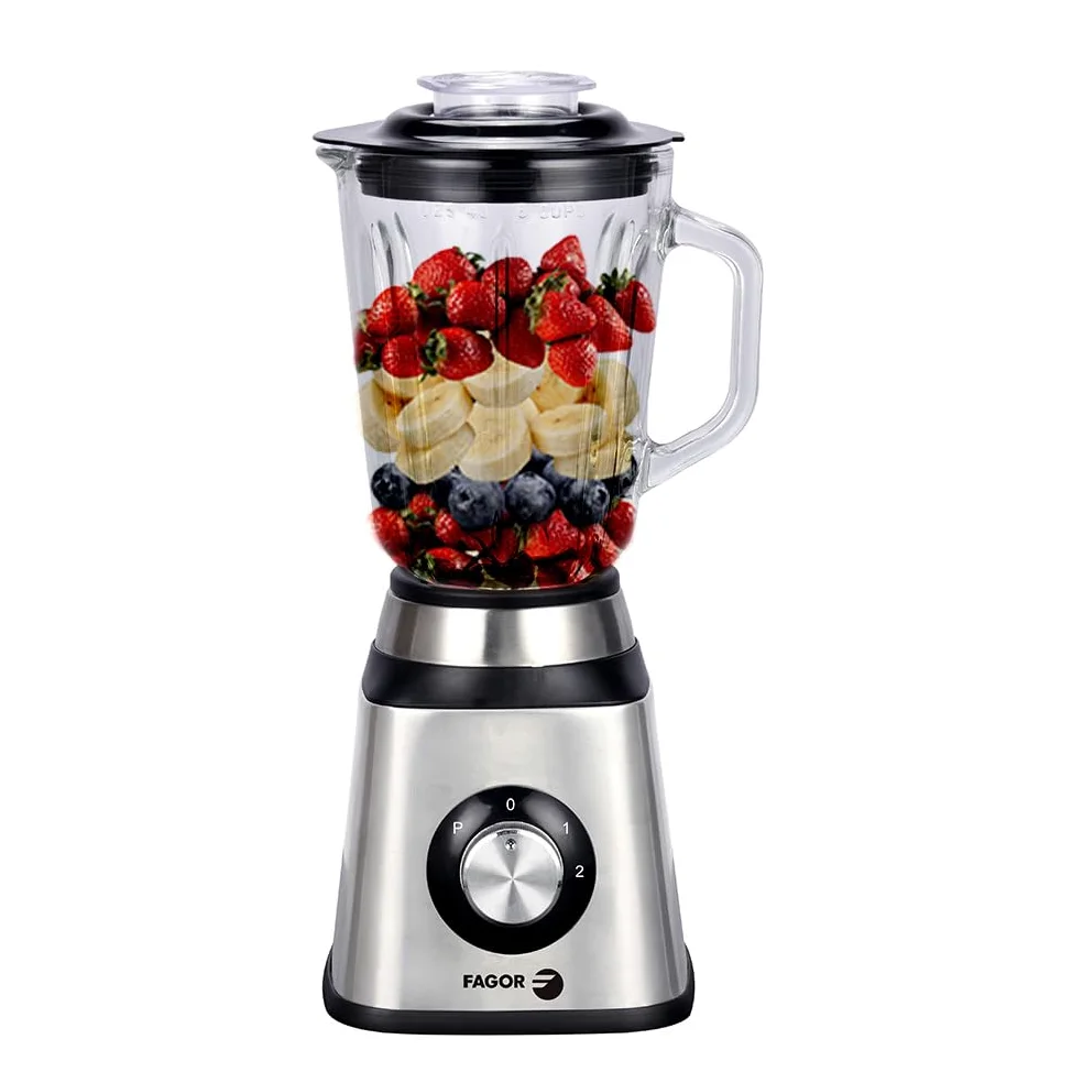 Batidora de Vaso 1,5L con Jarra de Cristal, Batidora Smoothies y Batidos, 2 Velocidades + Pulse, Cuchillas Acero Inoxidable, Blender para Fruta, Cremas y Salsas, Fácil Limpieza, FAGOR Coolmix One.