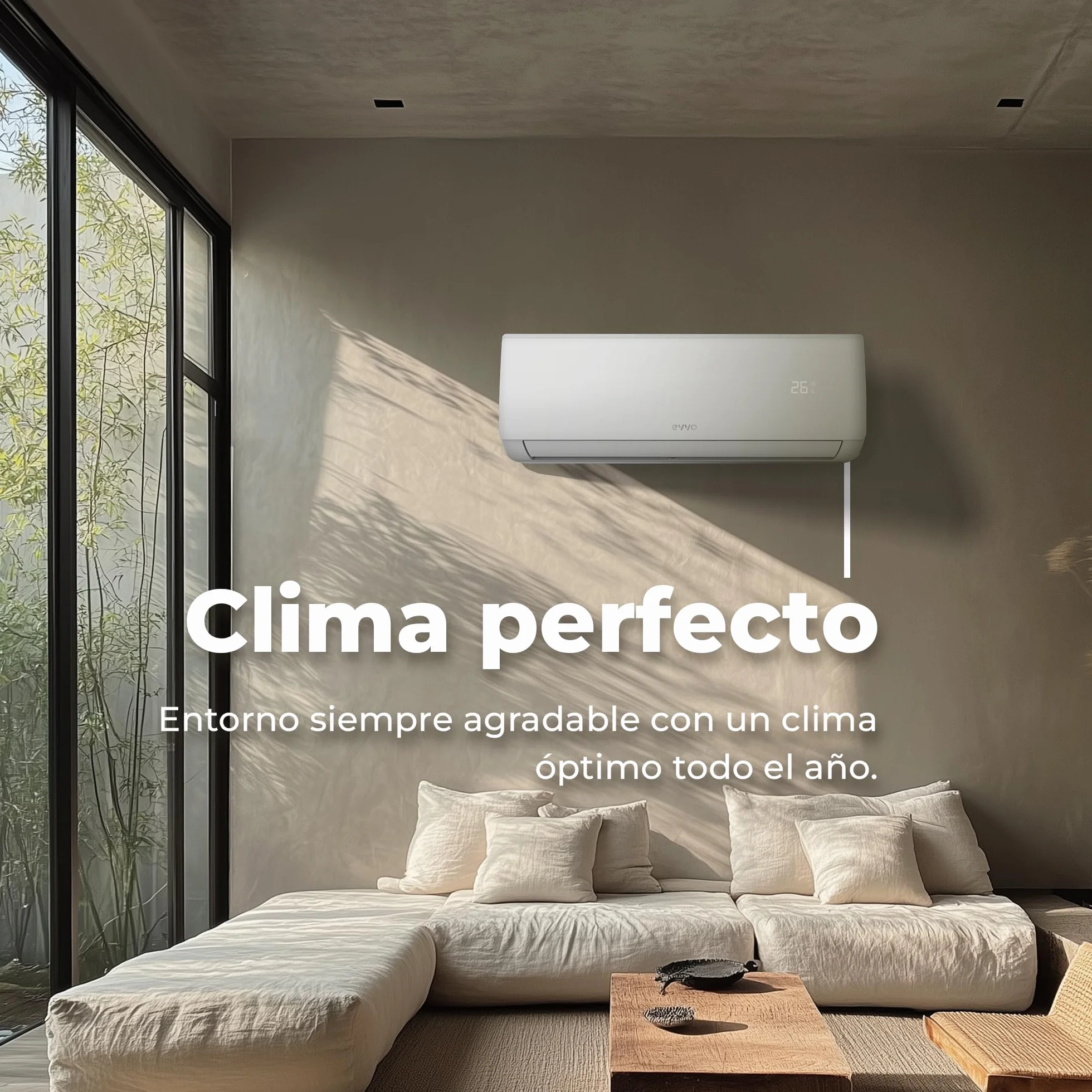 EVVO Aire acondicionado Split CLIMA Refrigeración y Calefacción, Conectividad WIFI, Motor Inverter, Bomba de Calor, Clase A++/A+, Deshumidificador, R32 (12.000 BTU)