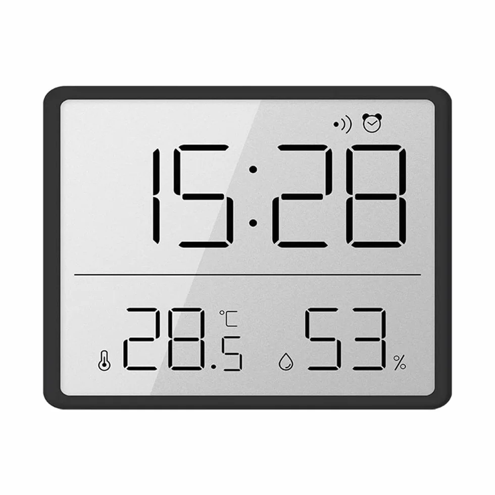 Termómetro Higrómetro Digital, LCD Pequeño Reloj Despertador con Temperatura Humedad Multifuncional 12/24 Horas ℃/℉ para Hogar Estudiantes Oficina