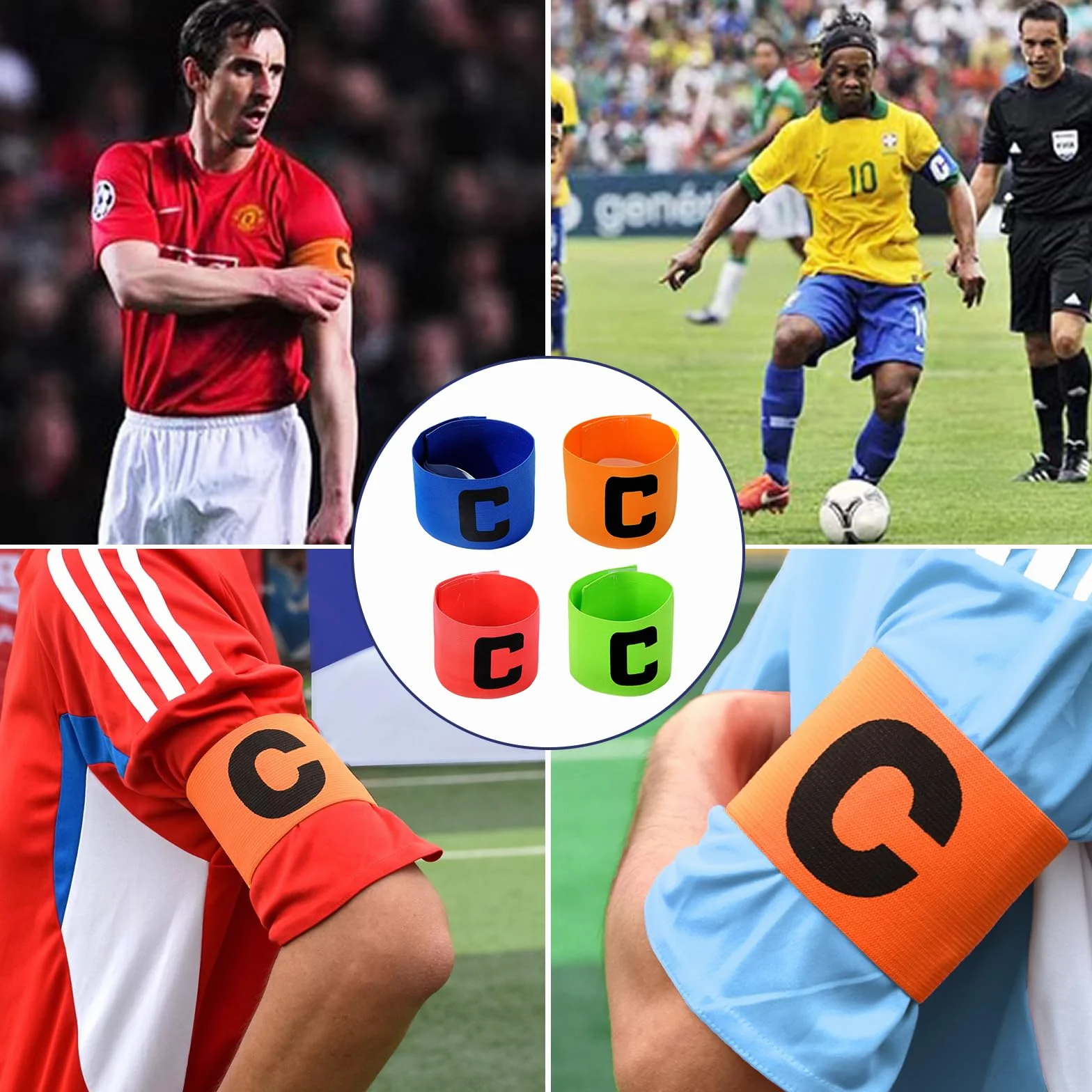 Brazalete de Capitán de Fútbol Multicolor 8 Piezas Ajustable Elástico para Niños Adultos