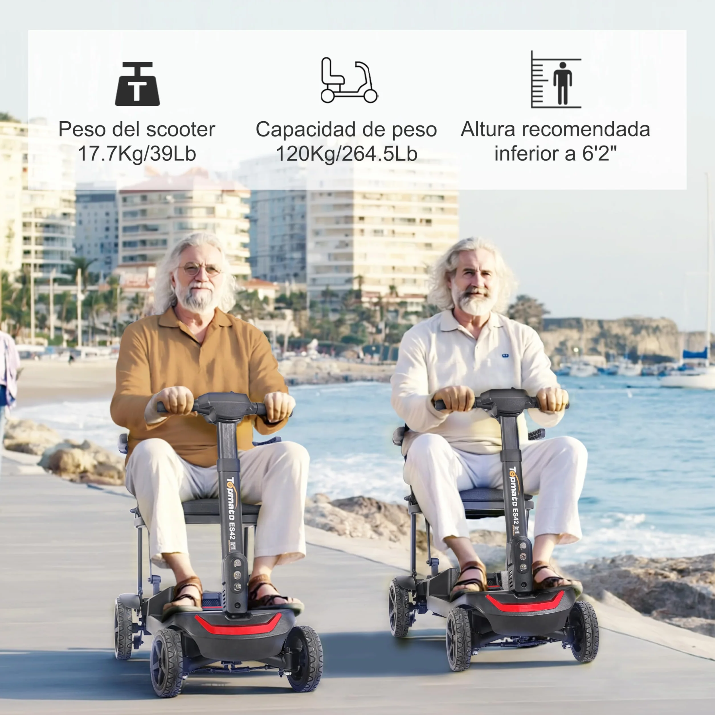 TopMate Scooter Eléctrico de Movilidad Ultracompacto Doble Batería Plegable 4 Ruedas Ligero
