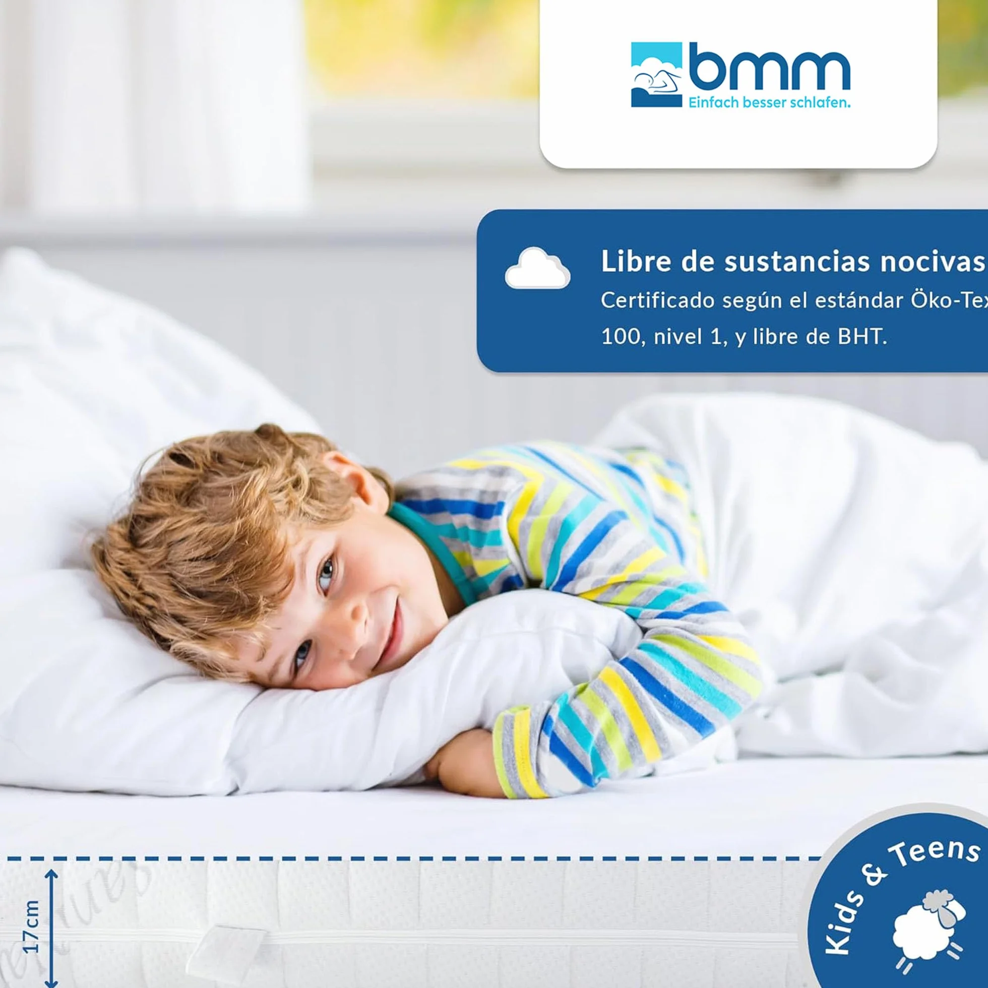 BMM Colchón Infantil Razze 100x200 cm, firmeza H2, colchón de Espuma fría Certificado Öko-Tex, colchón Juvenil para Todas Las Camas, Fabricado en Alemania.