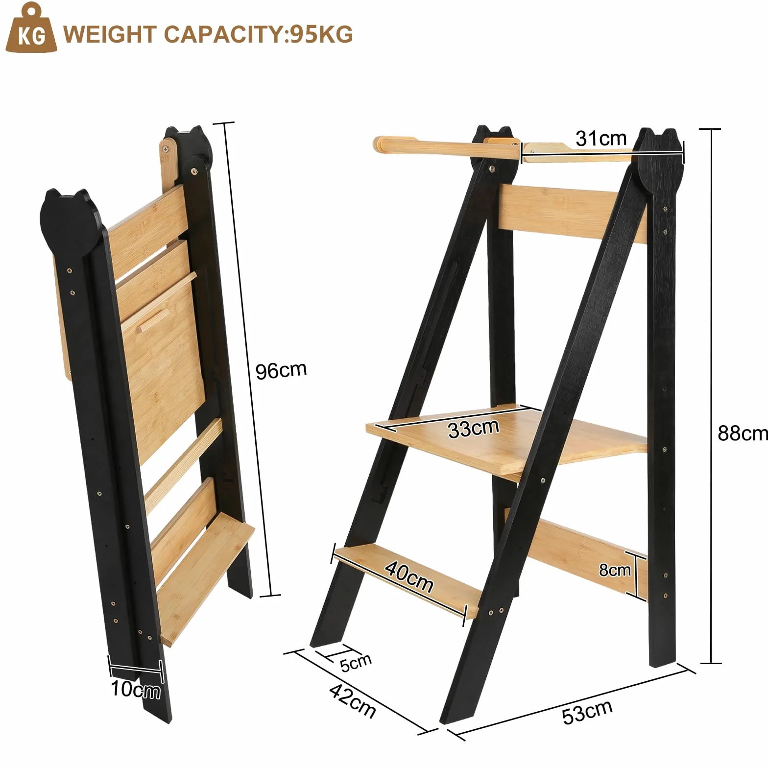 Torre de Observación Montessori para Niños con Estantes Ajustables 88x45x45 cm Café Negro