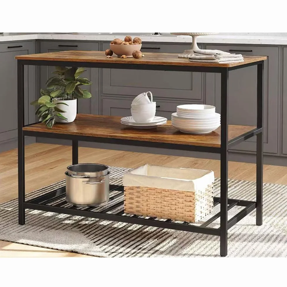 GarveeHome - Isla de Cocina con Gran encimera de 3 Niveles, 105 x 40 x 90 cm, Estante de 3 Niveles de Acero Resistente con Bandeja Grande, Montaje rápido para Sala de Estar, Oficina y Cocina