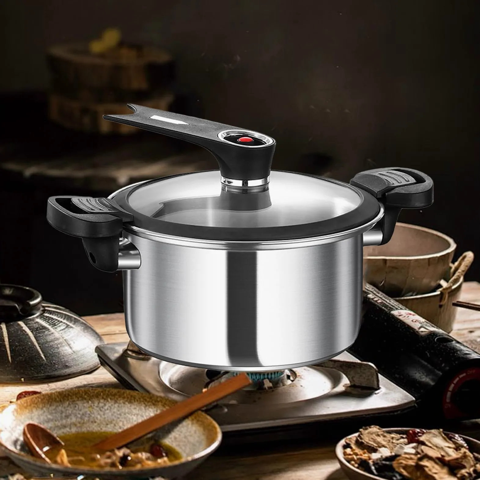 Olla a Presión de Acero Inoxidable Cocedor al Vapor a Presión | Olla Arrocera de Cocción Lenta Para Cocina Hogareña, Sopa, Arroz, Granos, Comedor Y Restaurante