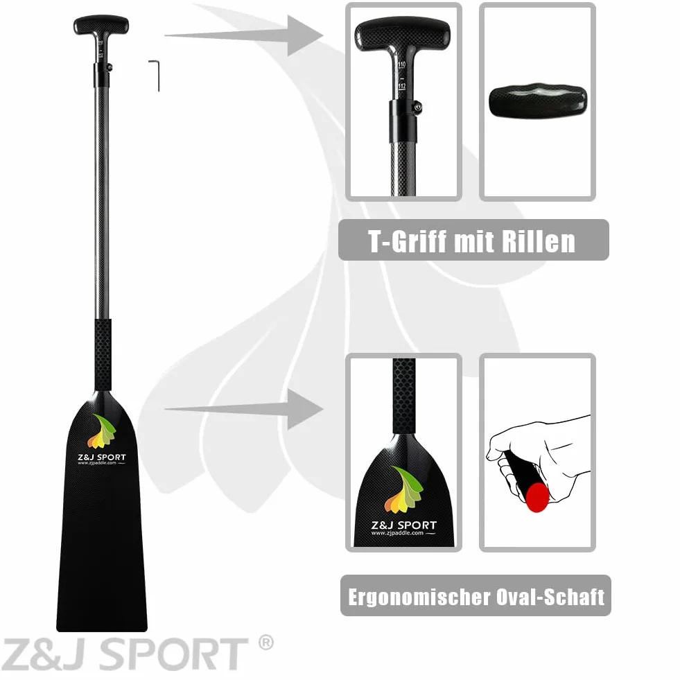 ZJ Sport Ajustable Fibra de Carbono Dragón Remos con Mango Ovalada