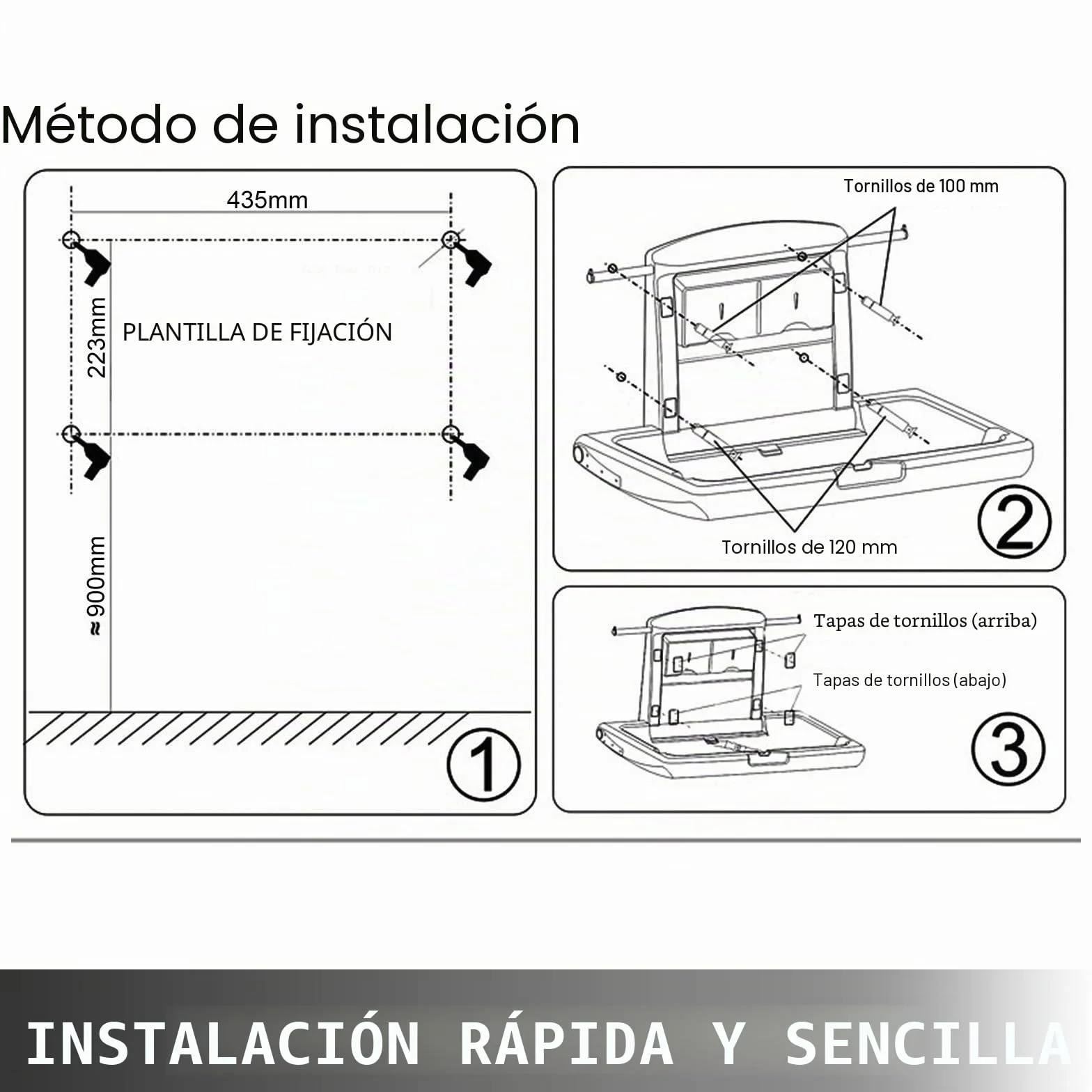 VEVOR Cambiador para Bebé Plegable de Pared 85x57x47 cm HDPE Carga 15 kg Gris