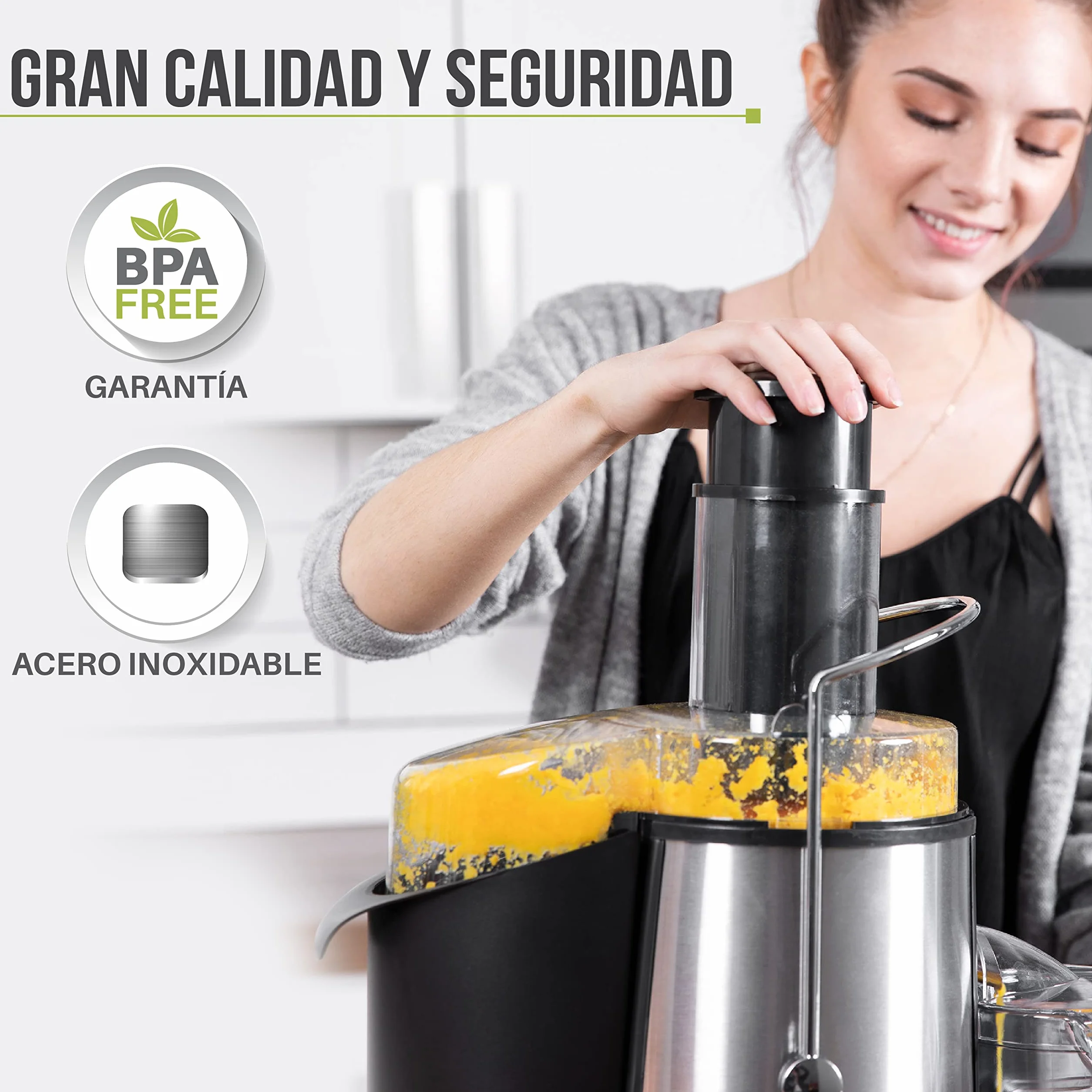 Licuadoras Gran Potencia (850 W) y 2 Velocidades - Exprimidor Zumo Gran Apertura (75 mm), Patas Antideslizantes - Juicer Extractor de Jugo de Verduras y Frutas