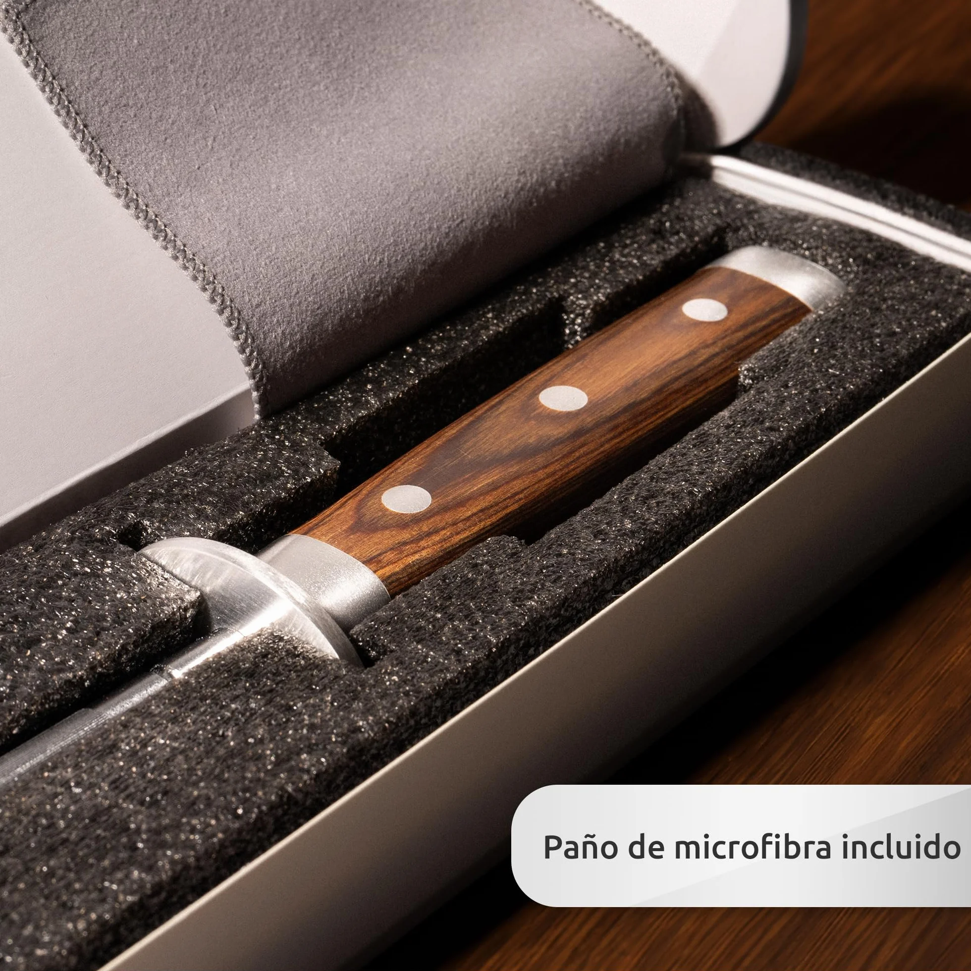 ECENCE Afilador de Cuchillos, Chaira Afilador de acero inoxidable (65HRC) Afilador de Cuchillos profesional de acero endurecido 39cm Plata