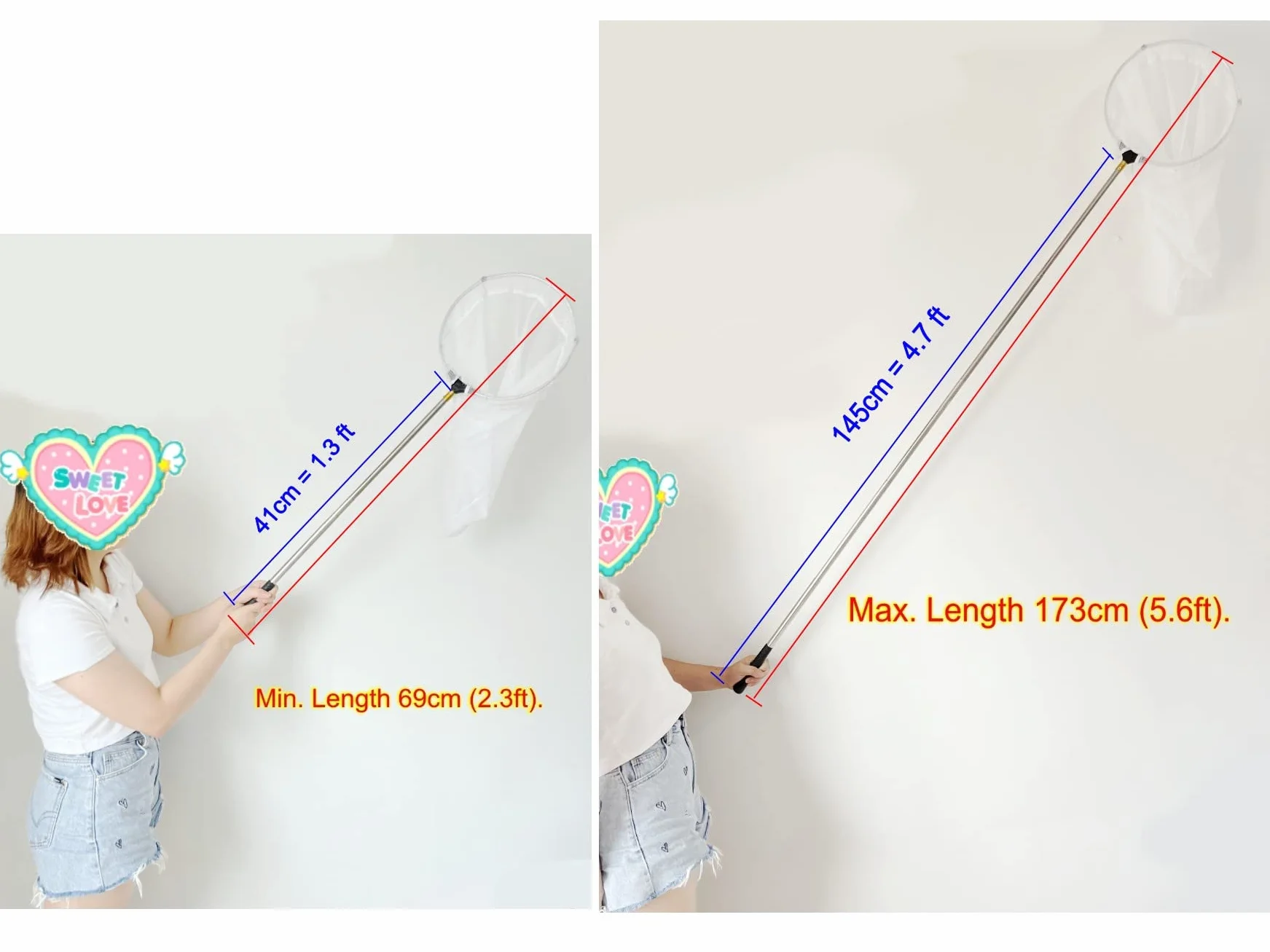 Red de Pesca Niños 150cm Mango Telescópico Extensible para Estanque Piscina Atrapar Insectos Mariposas Cangrejos