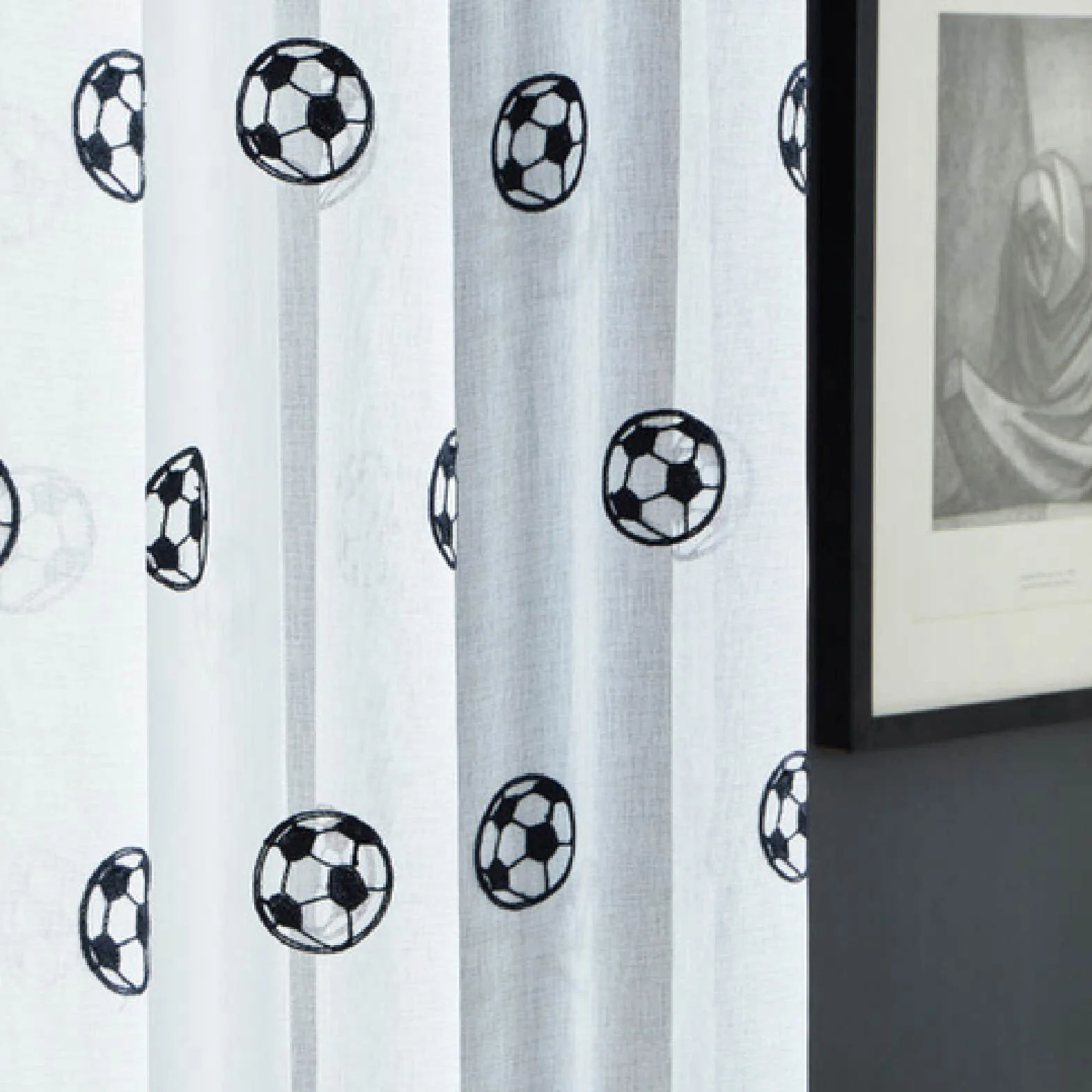 Cortinas Dormitorio Modernas Cortina Transparente Tul Fútbol Blanco 1Pcs W39In H51In