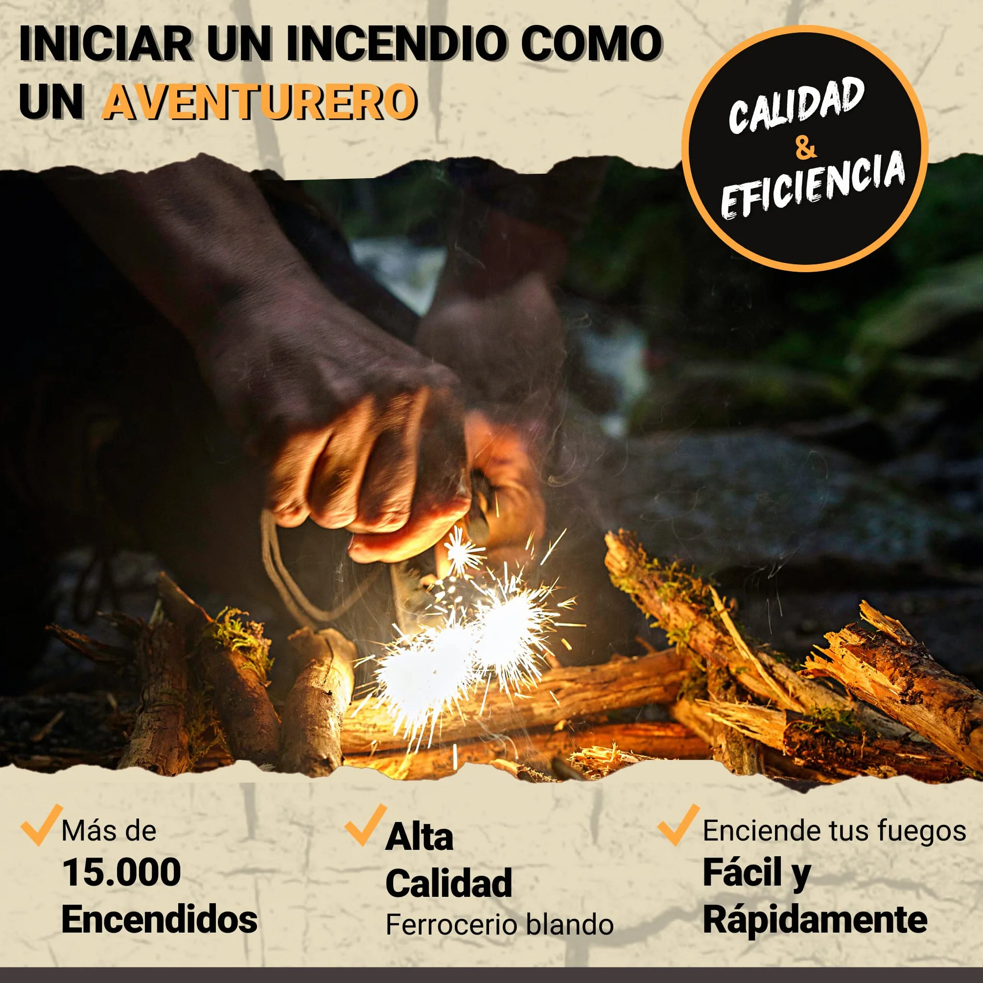 Encendedor de Ferrocerio Profesional 10mm 15.000 Usos - Pedernal Supervivencia con Rascador Multiusos para Camping