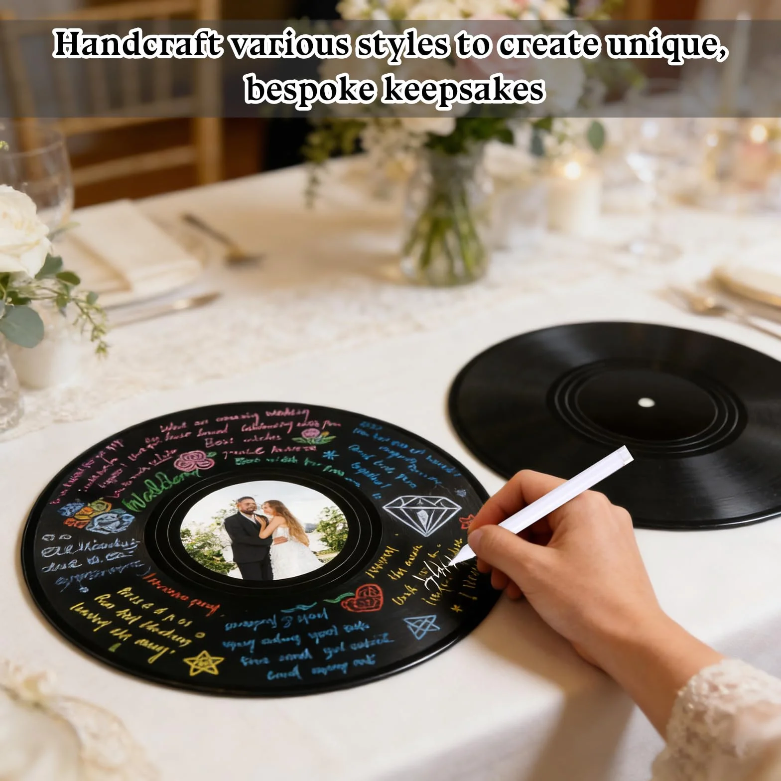 2 unidades de libro de visitas de vinilo, alternativa al libro de invitados de boda, foto personalizada, libro de visitas, alternativa con bolígrafo y soporte para aniversario de boda, cumpleaños