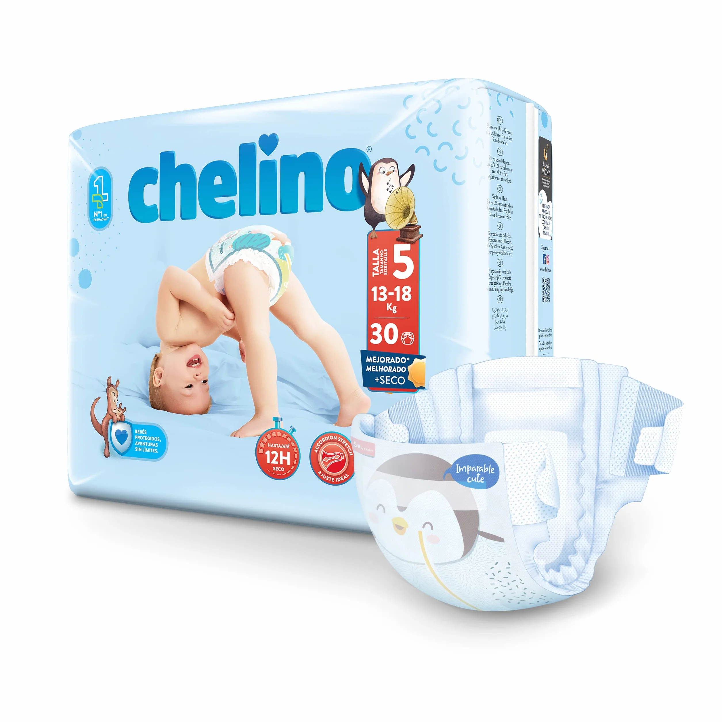 Chelino Pañales infantiles Talla 5 (13-18kg), 30 Unidades