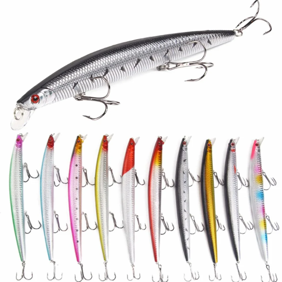 Señuelos de Pesca Minnow Spinning Lubina – Señuelos Spinning mar – Señuelos Artificiales de Pesca – Cebos Lucio/Black Bass/lubina – Pesca pantano y mar –10 Piezas – 18.5 cm y 23 Gramos