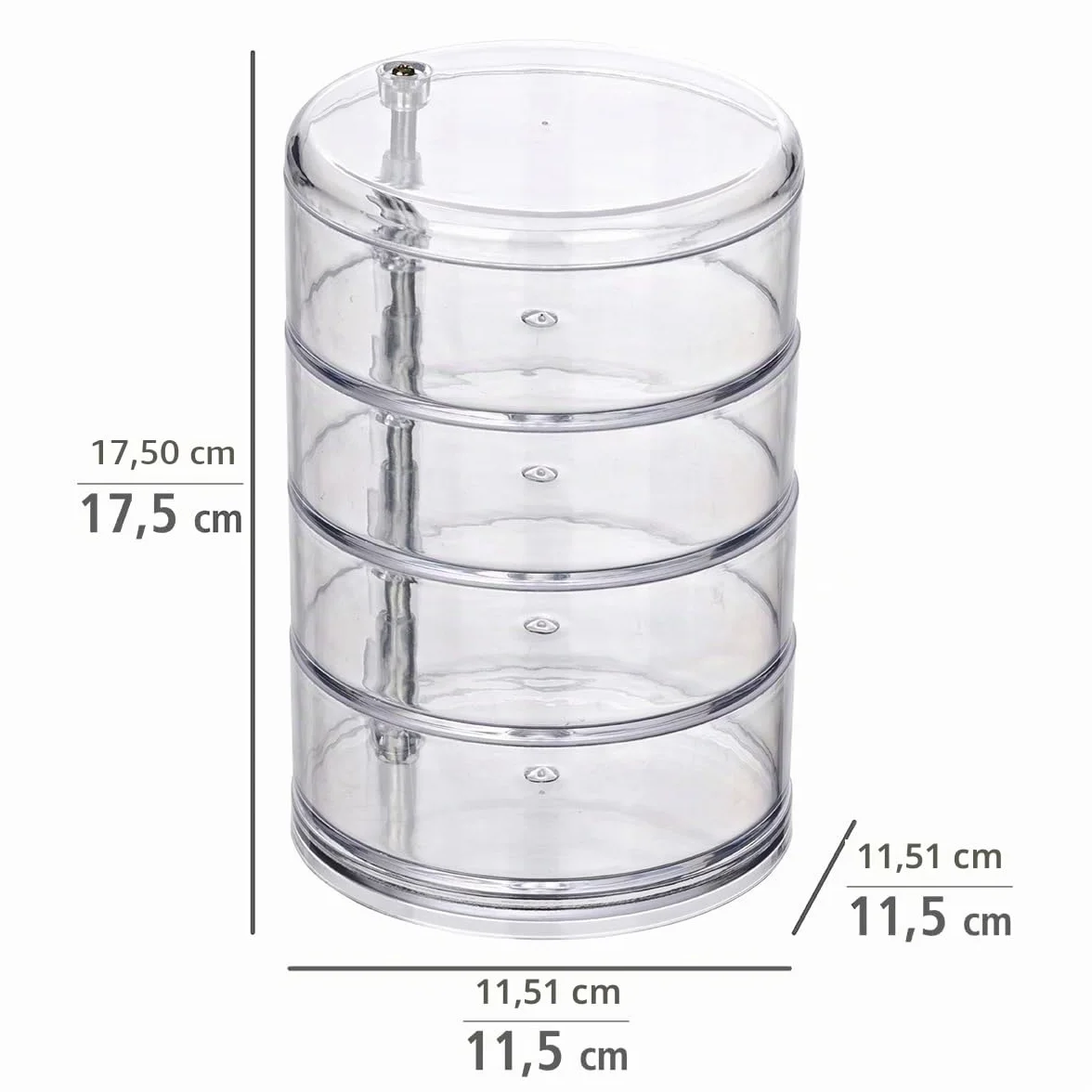 Wenko Organizador cosmética Torre Transparente - 4 Compartimentos, Acrílico, 11.5 x 17.5 x 11.5 cm, Transparente