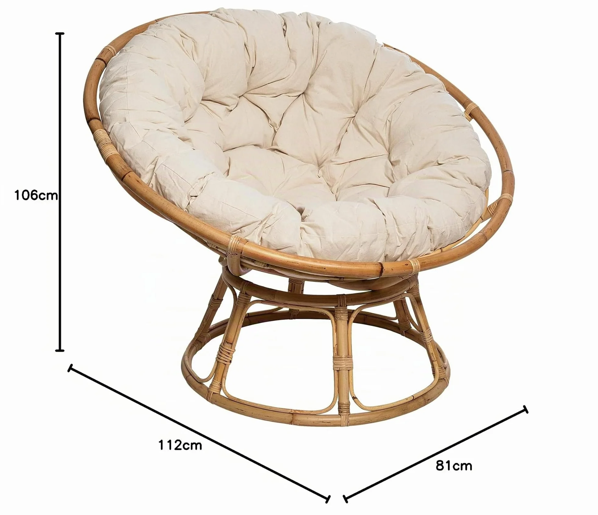 Atmosphera Interior Designer - Sillón de ratán Seram - Cómoda Silla Papasan con cojín - Interior y Exterior - Muebles de jardín, terraza, balcón, Sala de Estar
