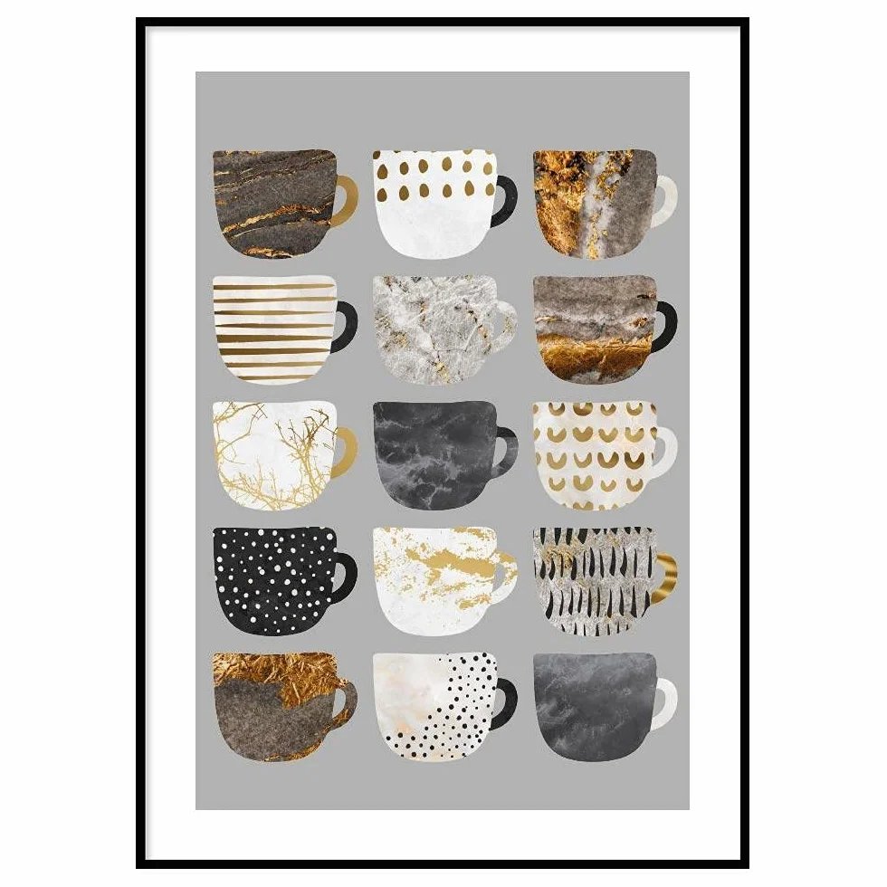 Declea Home Decor Póster con marco efecto mármol, ideal para la cocina, tazas – Imagen de alta calidad para decoración del hogar, restaurante, bar, pub y tiendas – Impresiones para decoración