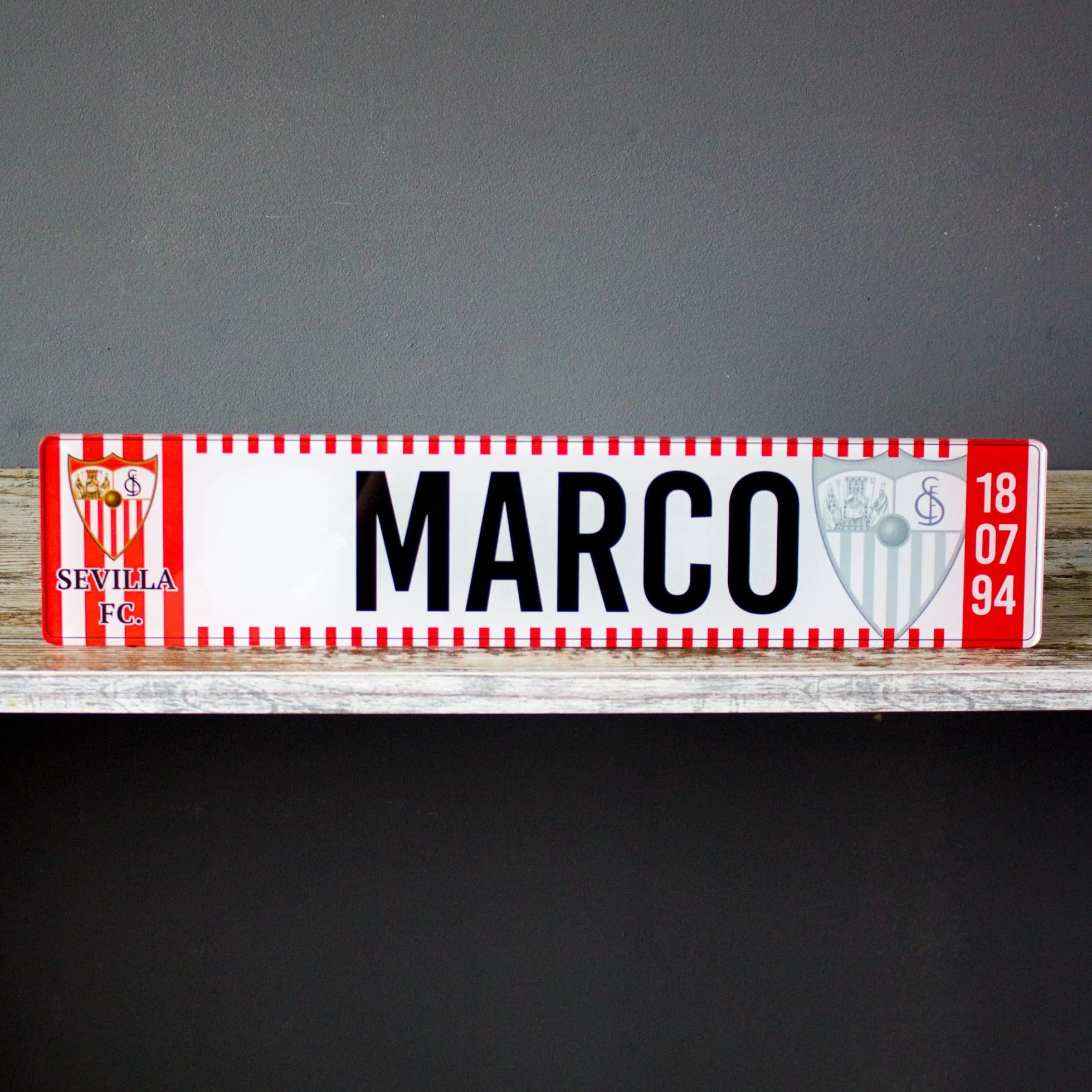 Matricula Metacrilato Personalizada 38cm x 8cm Sevilla FC Equipo de Futbol Placa Impresion Directa