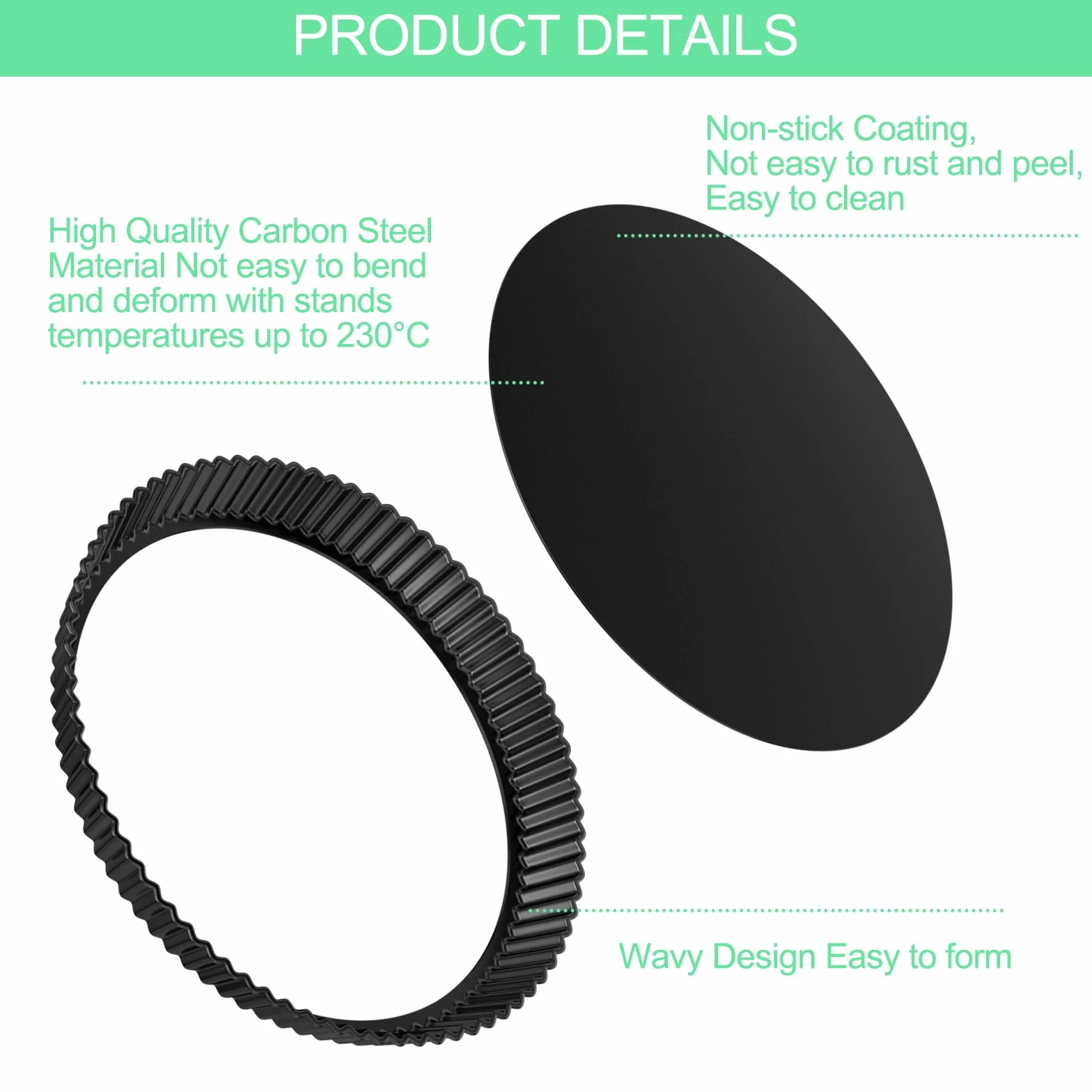 Lixiluxia Moldes Tartas Redondo 28cm, Molde para Quiche con Base Extraíble, Molde Tartaletas de Acero al Carbono Antiadherentes, Forma de Quiches, para Pasteles, Pizza, Tarte Tatin, Pie Pan, Negro