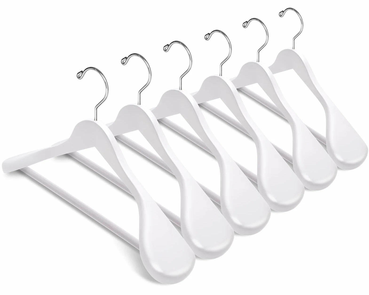Amber Home 10 Unidades 44,5cm Perchas de Madera Blanco con Hombros Anchos, Lujosa y Robusta Percha para Ropa Exterior Abrigos Trajes Chaquetas con Varilla Redonda Antideslizante