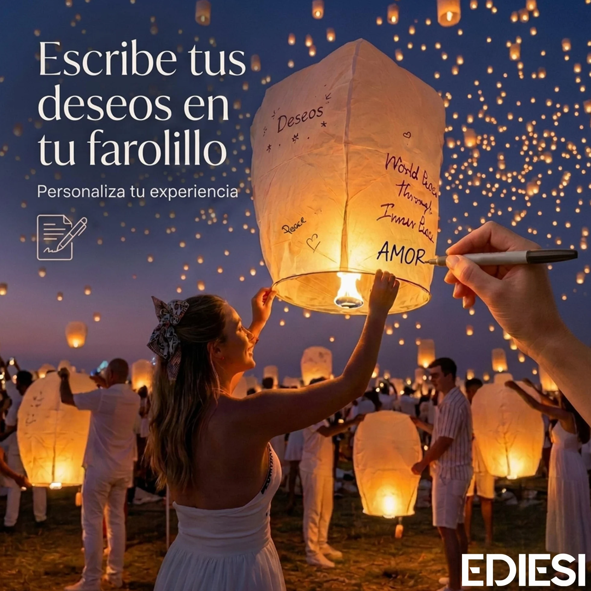 Ediesi, Farolillos Voladores de Papel, 10 Unidades, 100% Biodegradables, Velas Voladoras, Farol Volador, Sky Lanterns, con Rotulador para Escribir Deseos